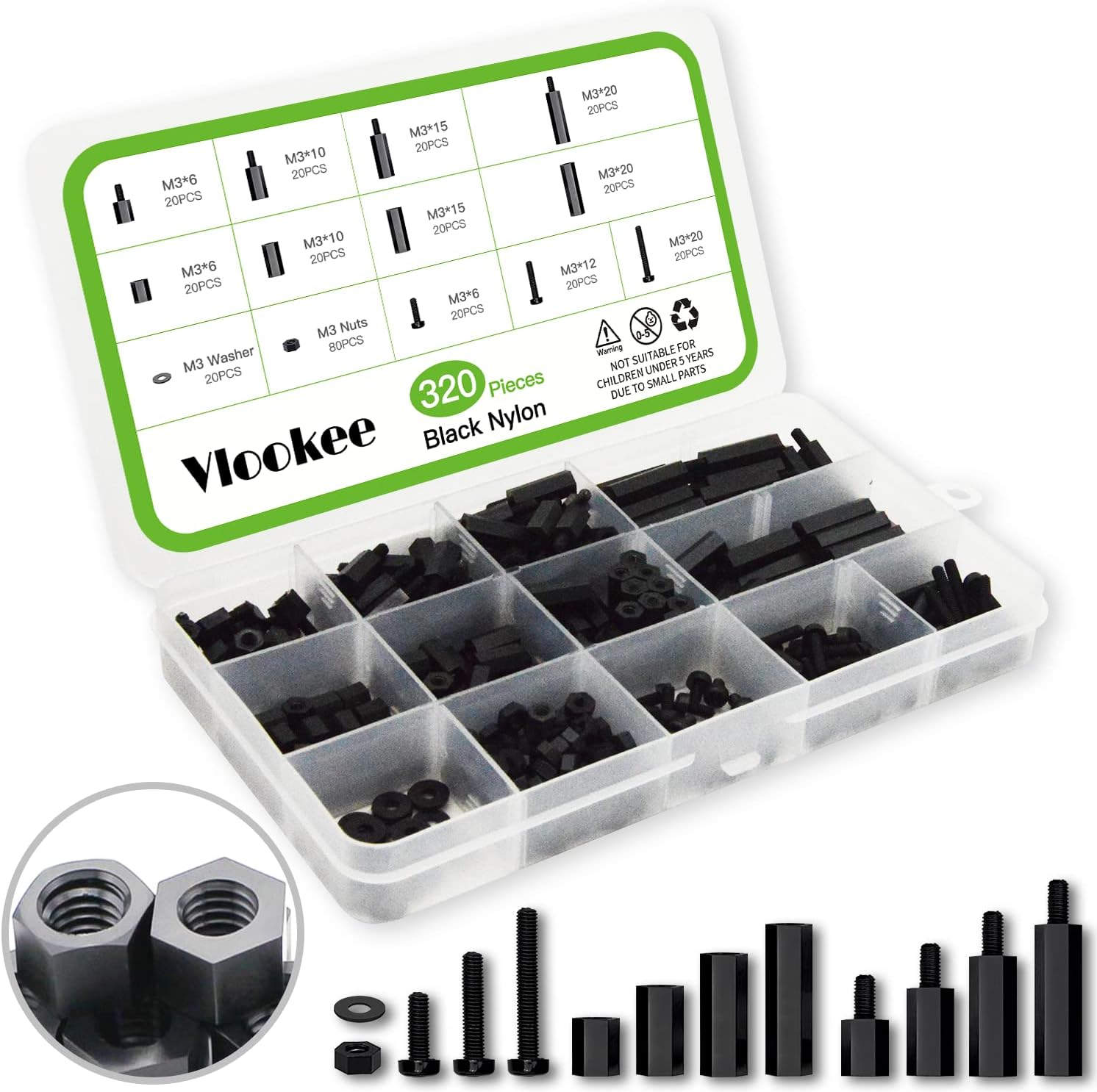 Vlookee M3 Standoff Kit 240PCS M3 Brass Male-Female Hex Brass Spacer Standoff Screw Nut Assortment Kit,Hexagon Threaded Pillar,Pcb Motherboard Circuit Board,Standoffs Mounting,With Storage Box