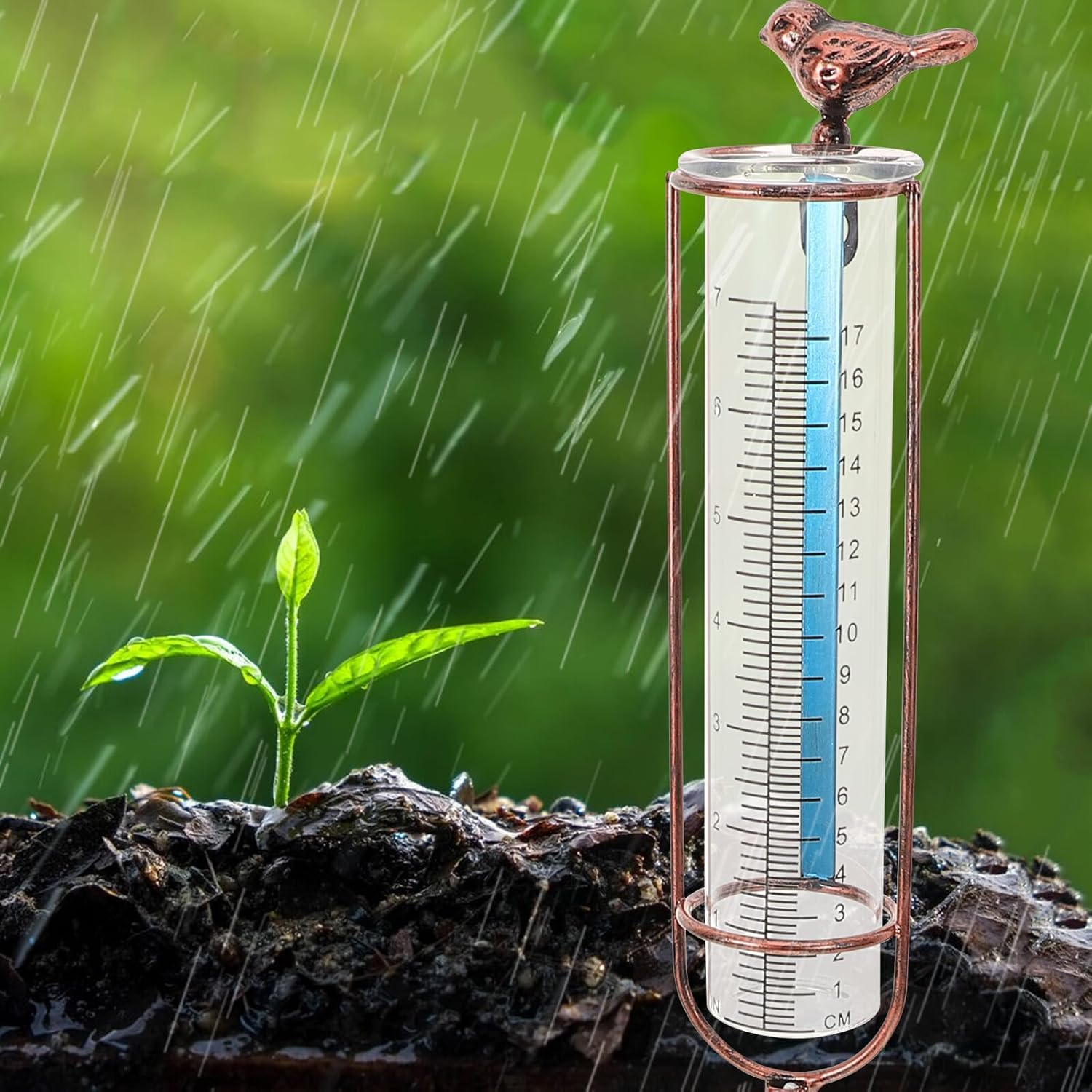 Glass Rain Gauge Replacement Tube with Red Gasket Brass Color Outdoor Garden Lawn Measurement Tool image number 5