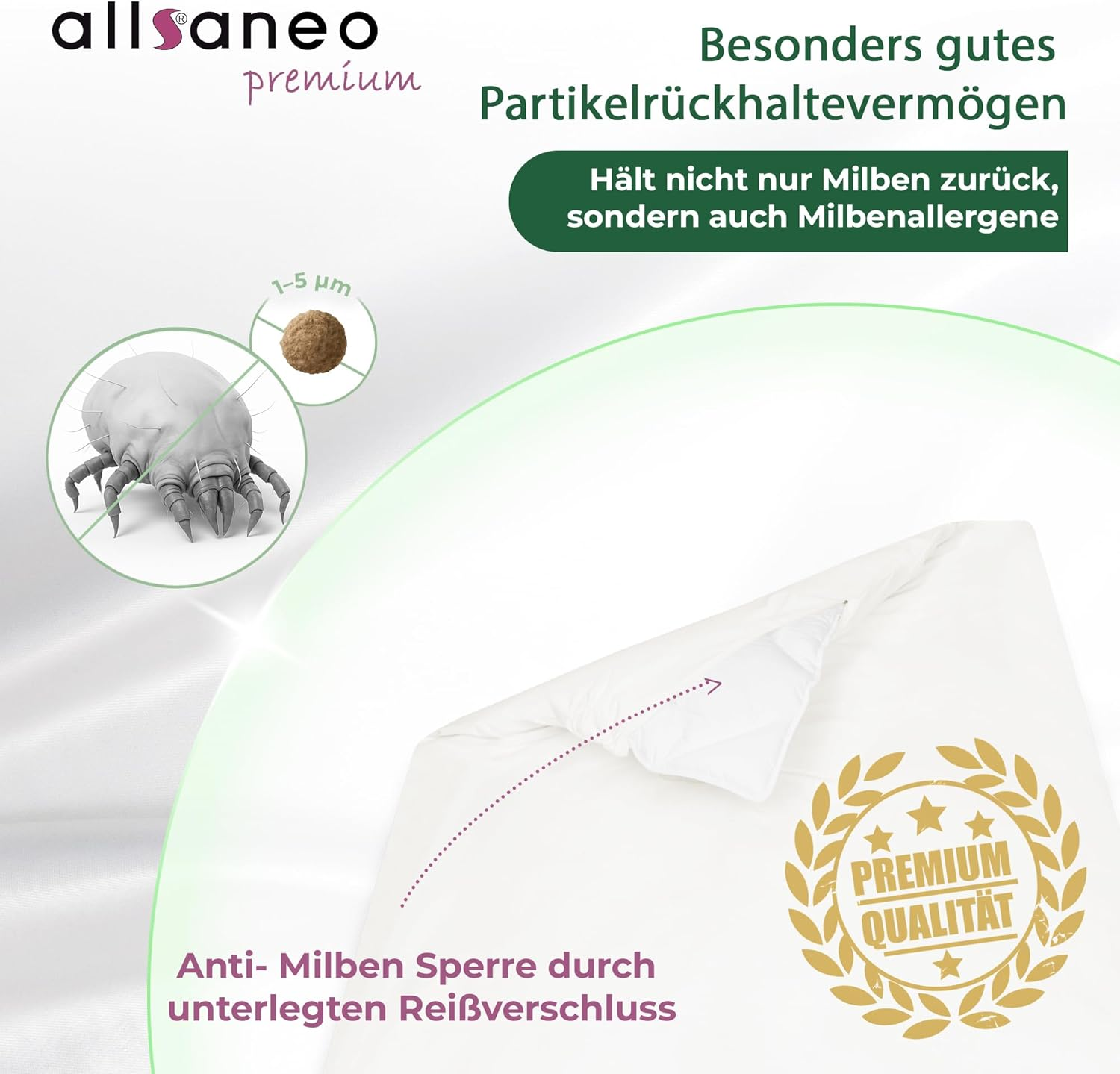 Allsaneo Premium Encasing Duvet Cover 140 X 200 Cm, Allergy Sufferers Bed Linen, Extra Soft and Light, Anti-Dust Mite Intermediate Cover for the Duvet