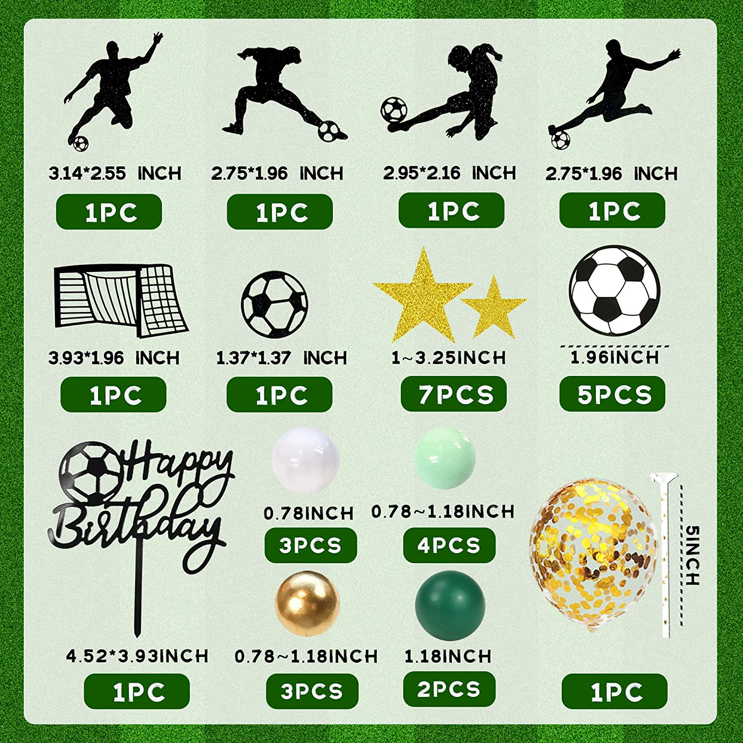 DRWATE 32 PCS Soccer Birthday Cake Topper Decorations for Football Theme Party Men Boy Sport Supplies (Soccer) GCMGM10001 image number 2