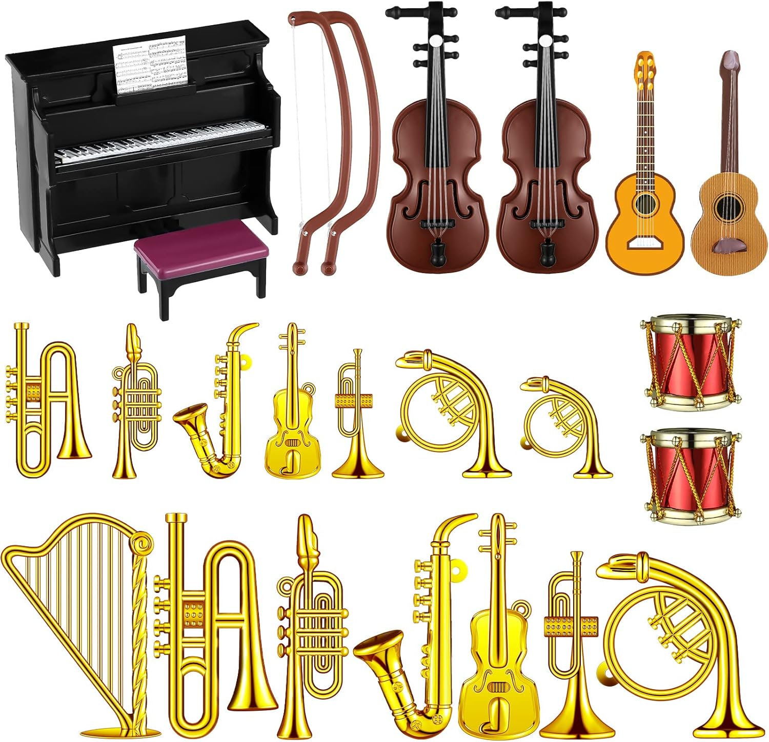 24 Pieces Dollhouse Musical Instruments Miniature Violin Piano Trumpet Saxophone Electric Guitar Tiny Instruments Set for Mini House Musical Room Succulent Garden (Black Piano) image number 3