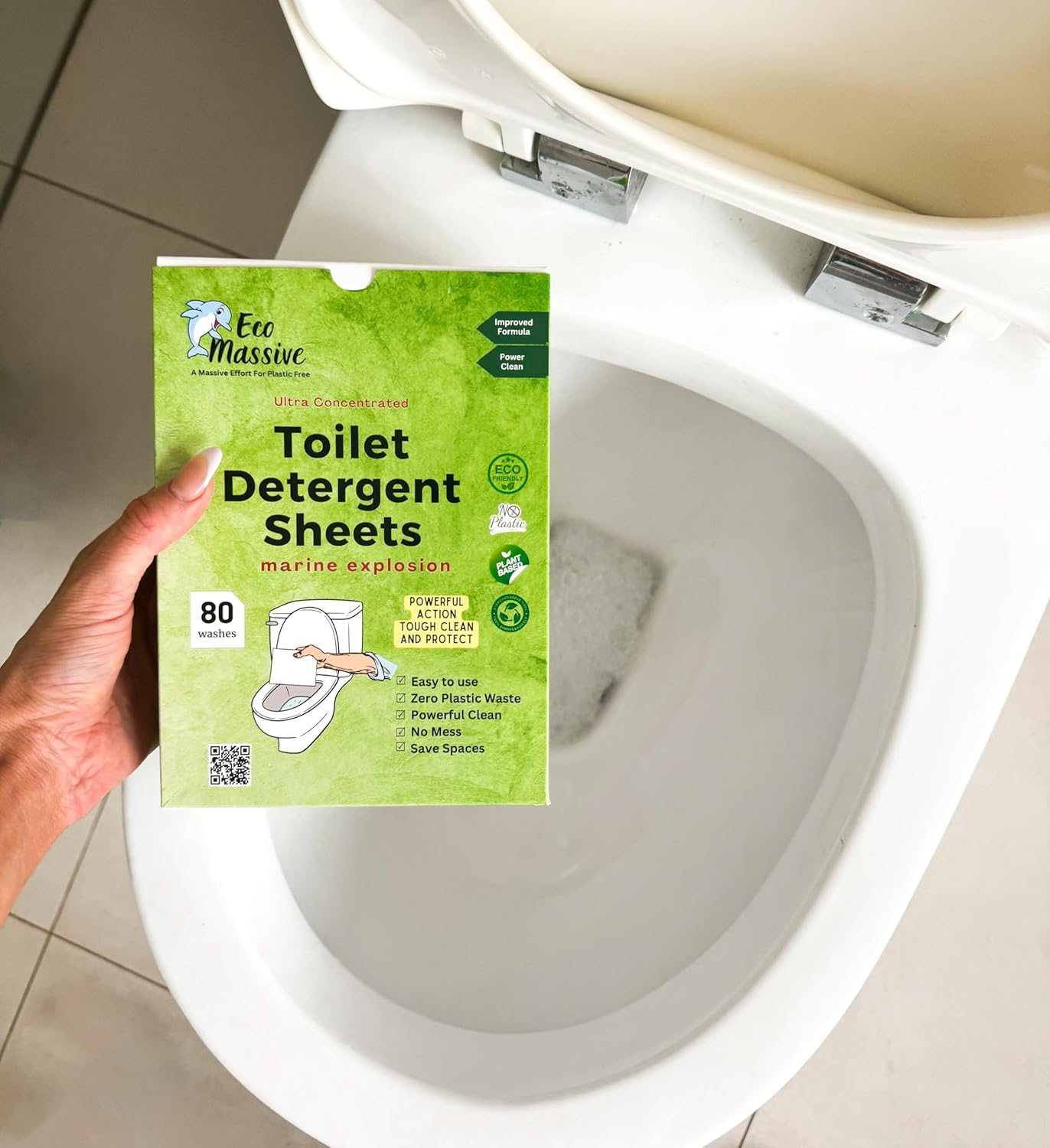 Toilet Cleaning Sheets/Eco-Strips. Eco Massive'S Eco-Friendly Ultra Concentrated Plastic-Free Packaging, for Refreshing and Effective Toilet Cleaning- 80 Washes, Marine-Explosion Fragrance image number 1