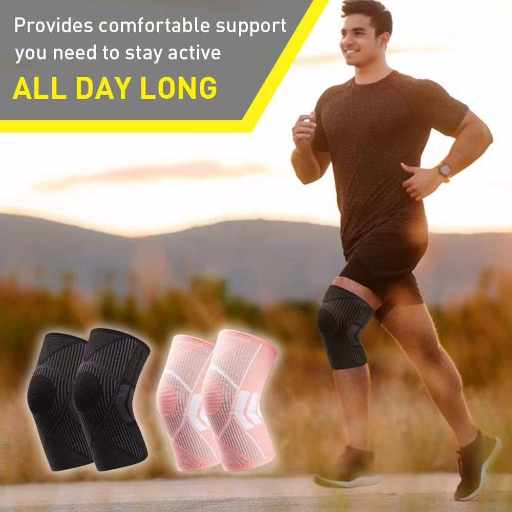 2 Pack Knee Support Brace for Women/Men Compression Knee Sleeves for Arthritis Pain,Meniscus Tear, Running,Working Out,Acl,Mcl,Pain Relief,Sports Pink,X-Large image number 6