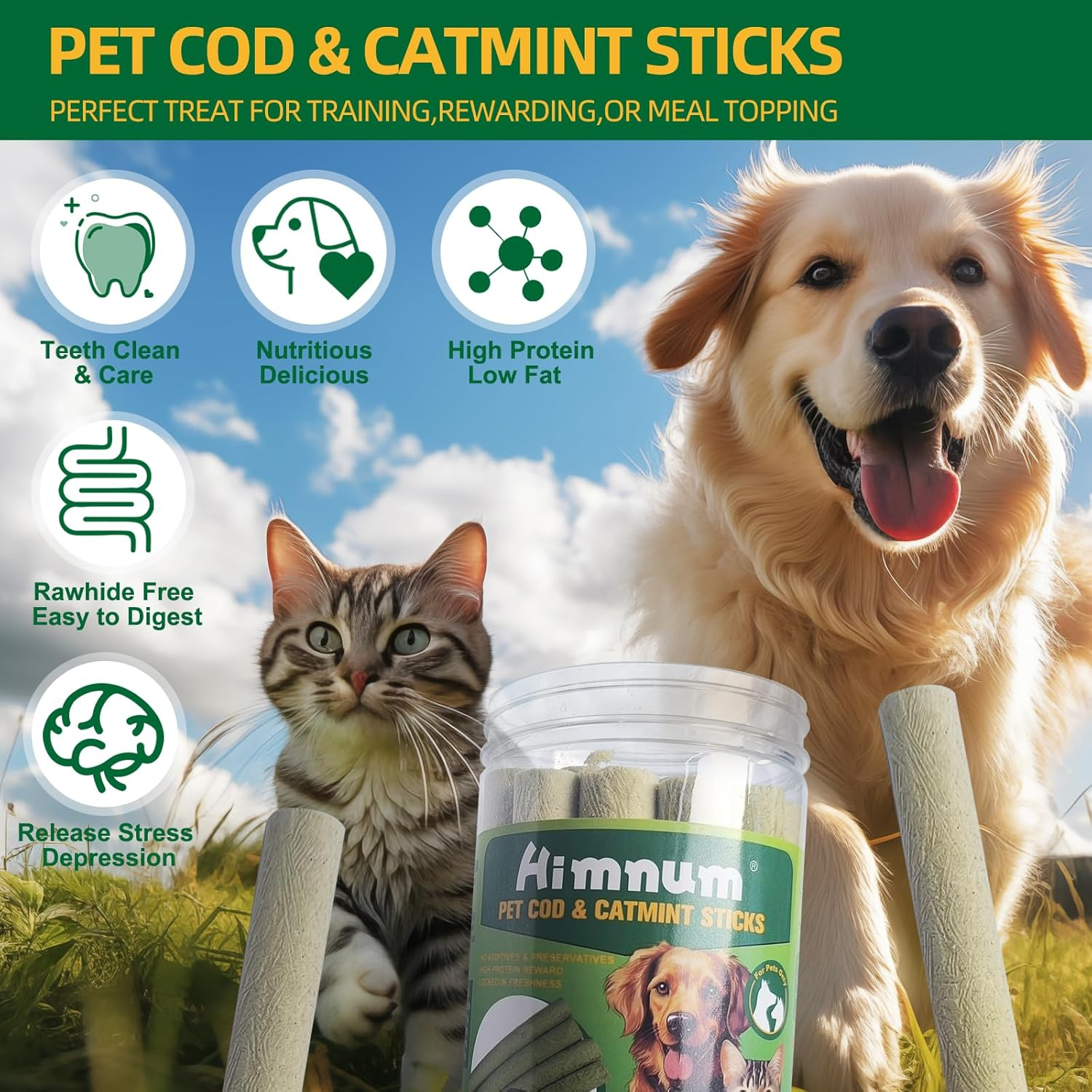 Freeze Dried Cod Dog and Cat Treats, Natural Cod & Catmint Pet Chew Snacks Rich in Omega 3, Dog Training Treats for Teeth Cleaning, Healthy Tasty Treats for Pet, 3.52Oz/100G