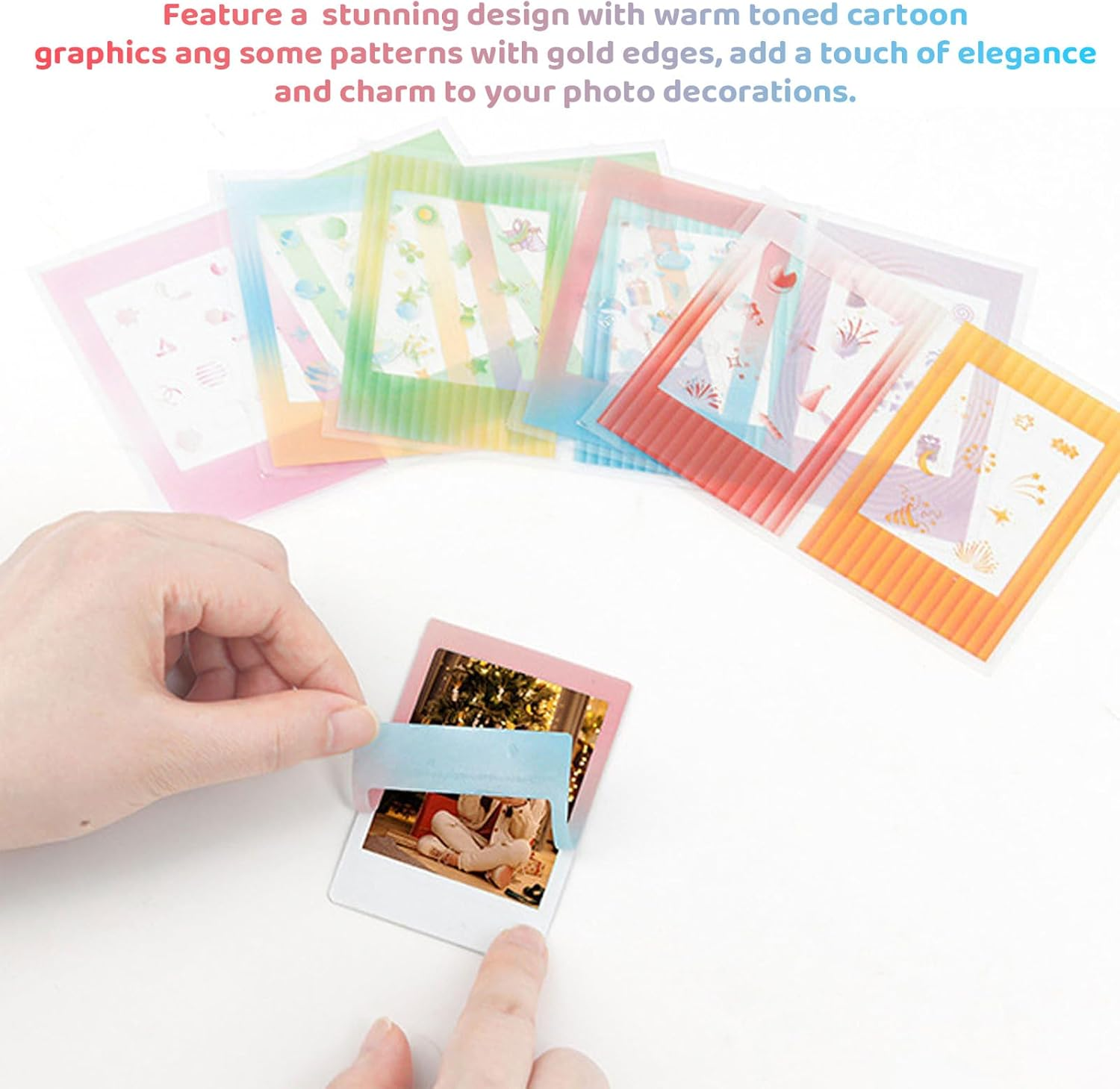 10PCS Colorful Instant Film Border Stickers for Instax Mini - Decorative Photo Frame Stickers for Mini 8/9/11/12/26/70/90, DIY Scrapbook, Diary & Photo Album (Style 1) image number 5