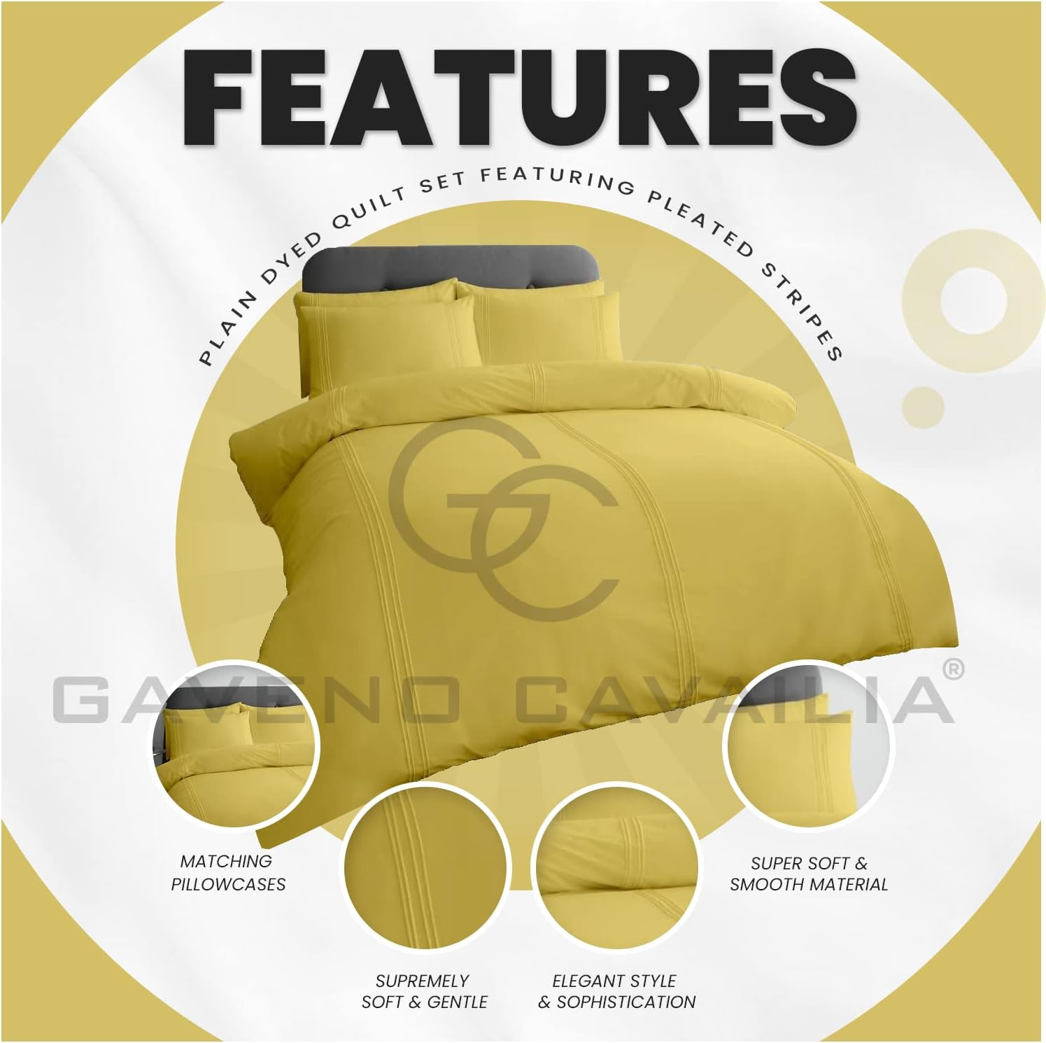 Gaveno Cavailia Luxury Duvet Set Plain Dyed Pleated Quilt Cover Bedding, Polyester, 50% Cotton, Ochre, Single image number 6