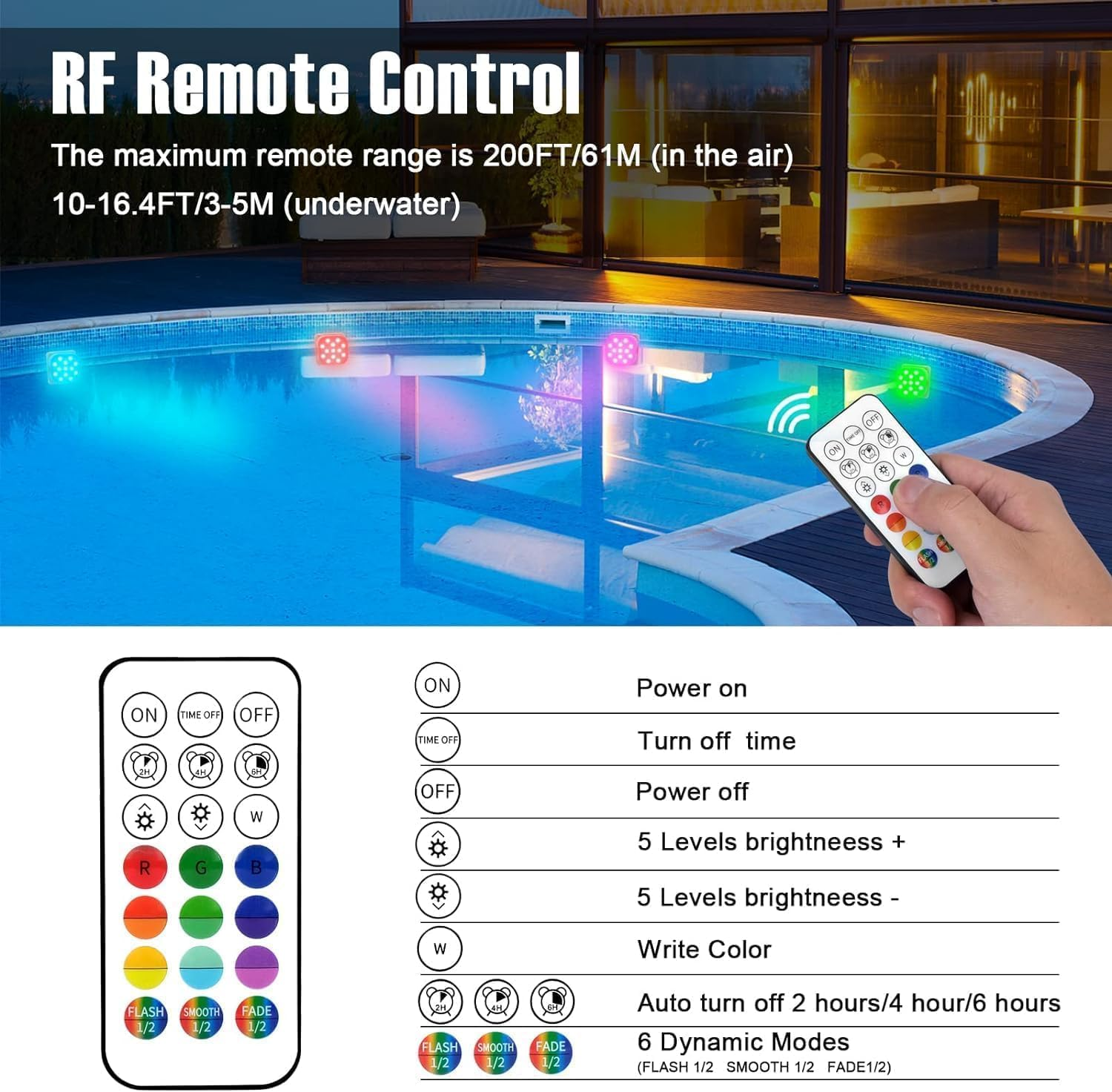 Rechargeable Submersible Pool Lights with Remote, Waterproof Underwater Charging Battery Operated Controlled 16 Color Changing LED with Floating Lights Pool Pond Decoration 4 Pack image number 1