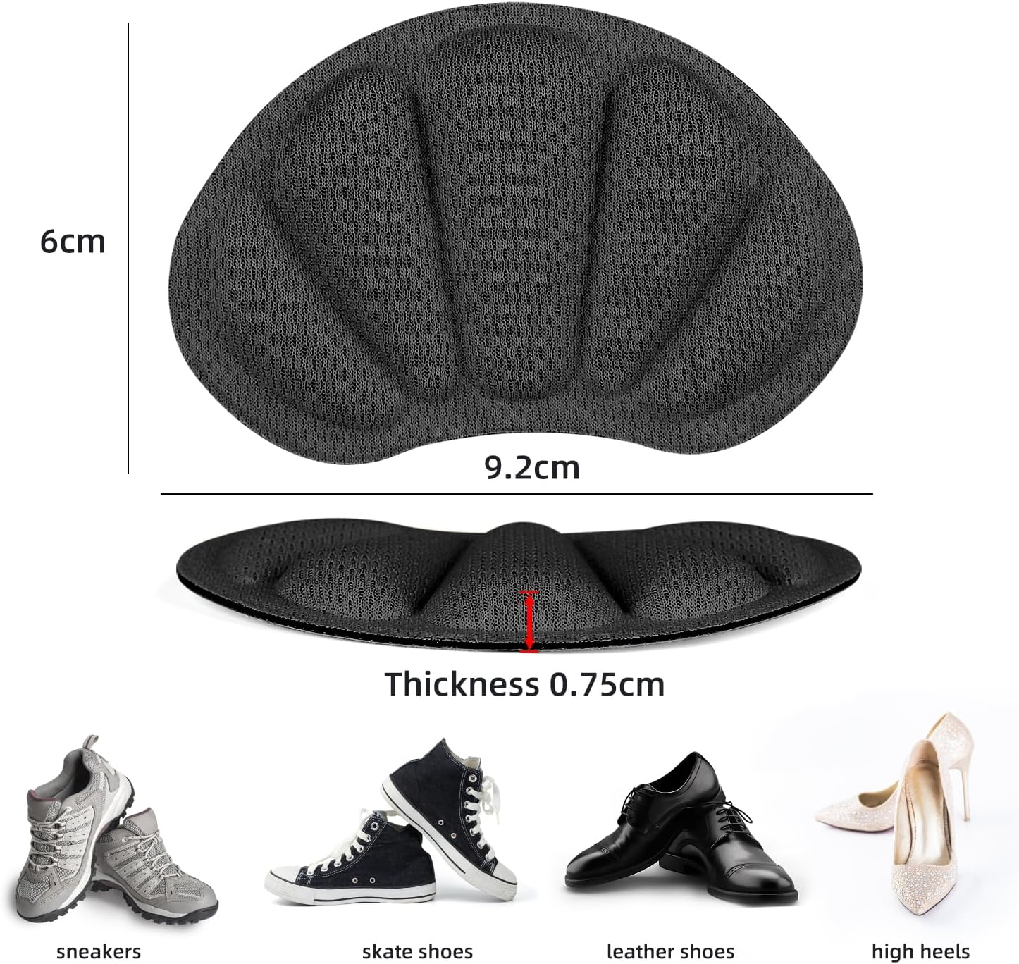 Heel Pads for Shoes That Are Too Big &ndash; 4 Pair Anti-Slip Heel Grips for Women & Men, Cushioned Inserts to Prevent Blisters & Tighten Loose Shoes, Comfort Fillers (Black, One Size)