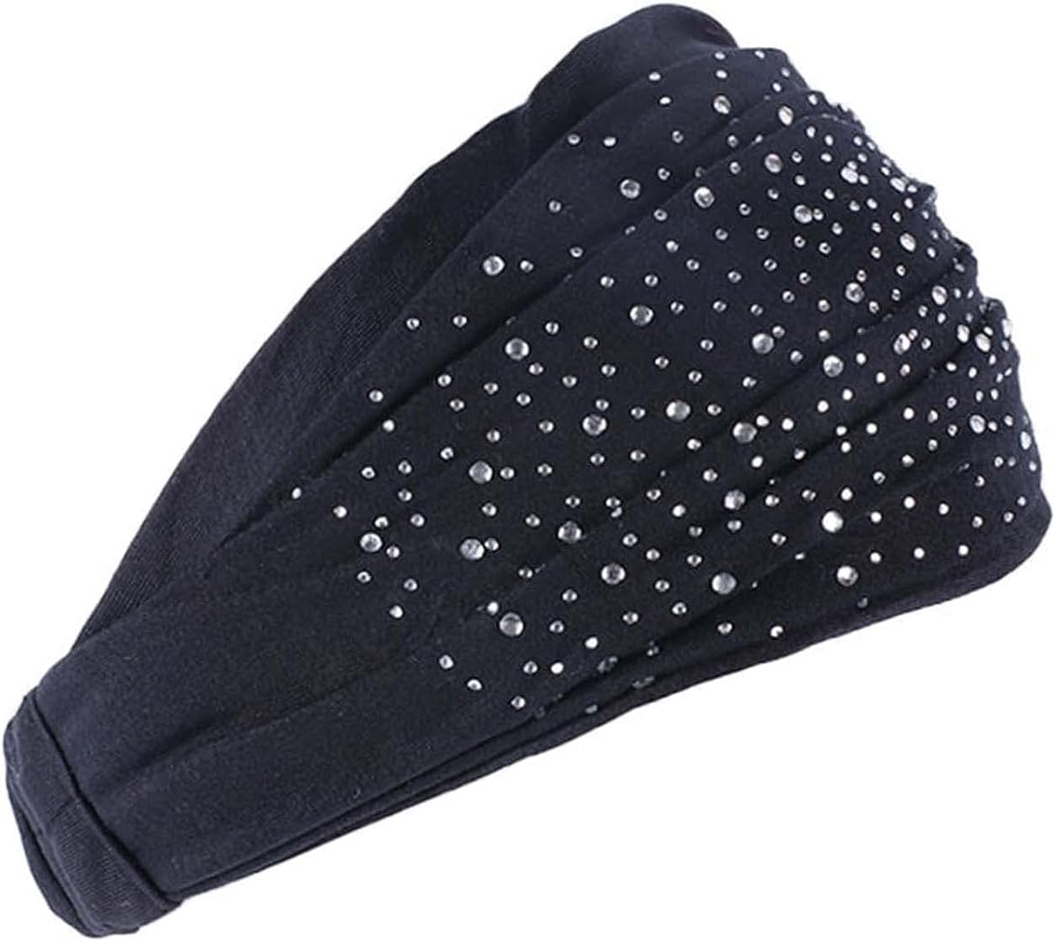 Makeup Headband Super Soft Yoga Rhinestone Solid Color Elastic Glitter Hair Accessories for Women Girls Black image number 4