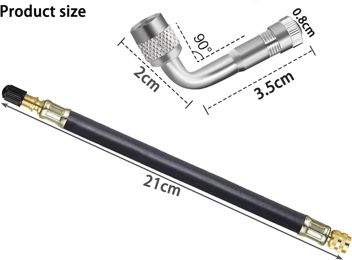 KEWAYO Valve Stem Extension, 2PCS 210Mm Dually Valve Stem Extenders 2PCS 90 Degree Brass Valve Stem Extension Adaptor for Car Truck Motorhome Trailer RV image number 2