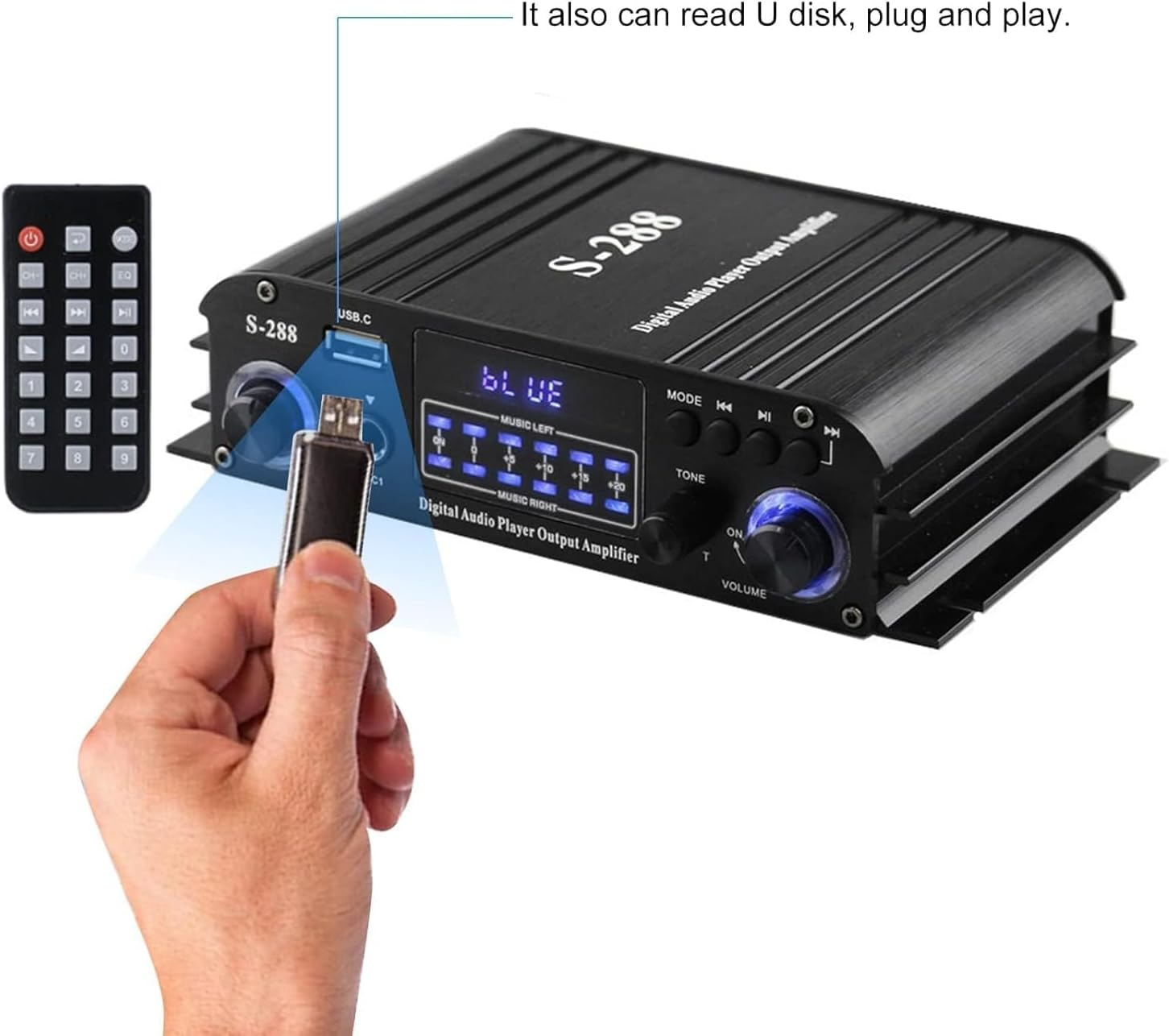 Romicta 4 Channel Bluetooth 5.0 Stereo Amplifier, 50Wx4 Hifi Power Amp, 1200W Max, USB/SD/FM, Class D Home Audio Receiver for Home Theater & Karaoke, Includes Remote & Power Adapter image number 6