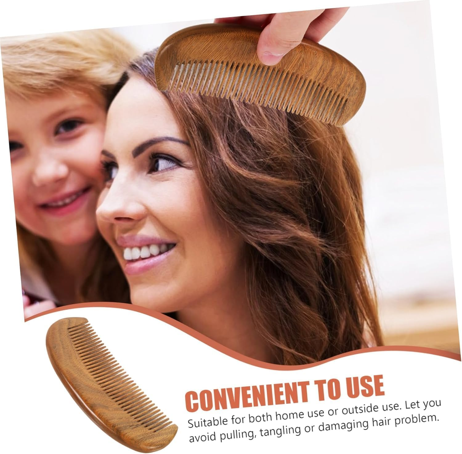 FOTOEVFC Sandalwood Moon Hair Comb, 2Pcs Natural Sandalwood Wide Tooth Hairbrush, Anti-Static Wooden Comb for Women, Men & Kids image number 4