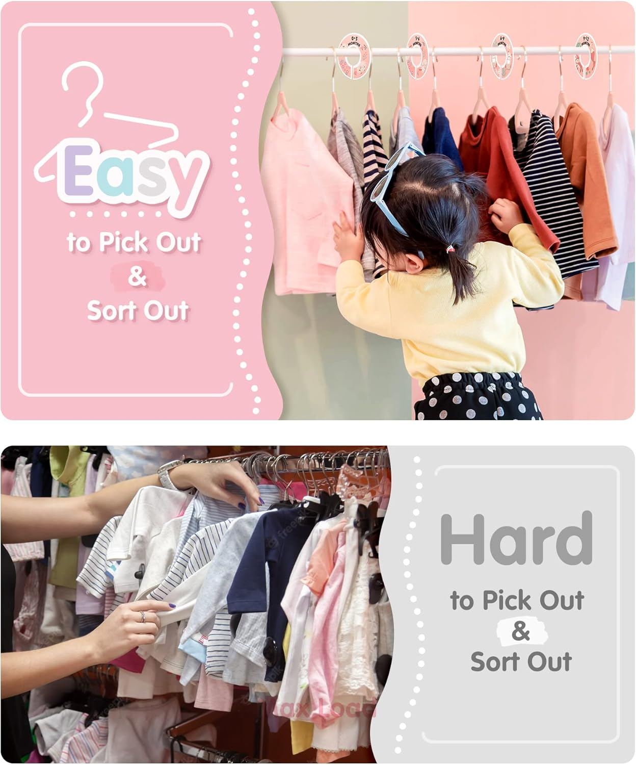 Baby Hangers, VIS'V 11 Inch Pink Velvet Kids Hangers with 6 Pcs Size Dividers Non Slip Nursery Children Closet Clothes Hangers for Infant Toddler Girls & Boys - 30 Pack - 50, Blue image number 5