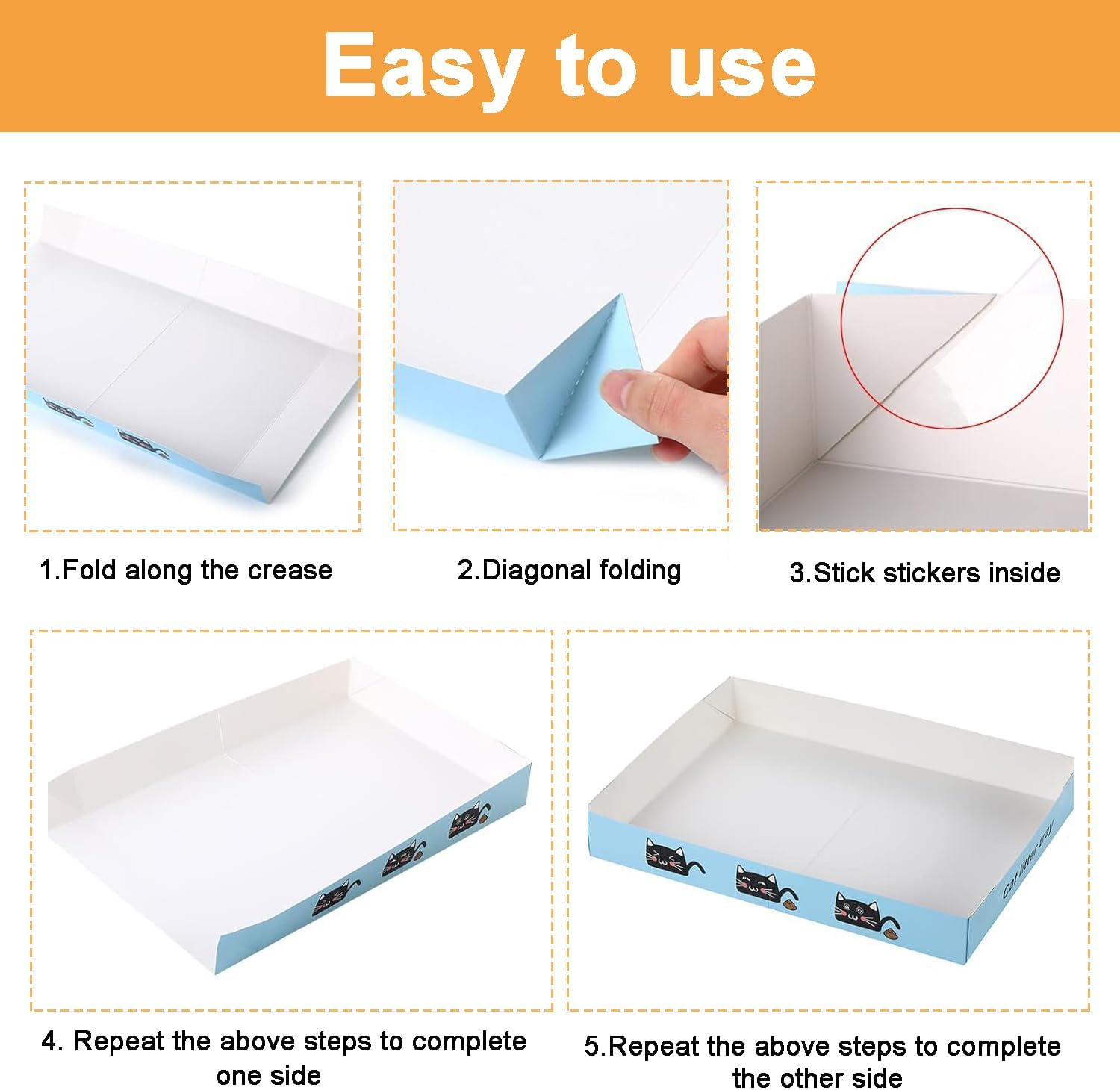 30 Pack Cat Litter Boxes,Foldable Travel Paper Trays 13.8X10X2 Inch Low-Entry Cardboard Box for Travel Indoor Kittens & Portabl（Blue） image number 2