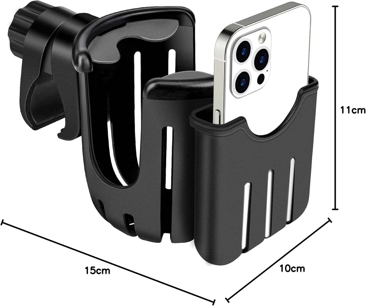 Guiseapue Stroller Cup Holder with Phone Holder, Universal Bottle Holder for Wheelchair, Walker, Bike, Scooter, Stroller Accessories for Uppababy, Nuna, Bugaboo, Doona, Gifts for Women, Mom, Men