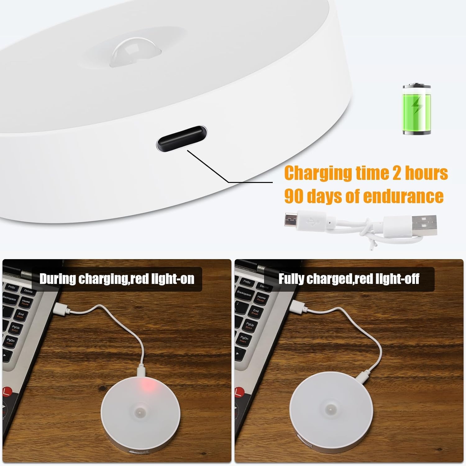 Motion Sensor Light Indoor [8 LED], Night Light USB Rechargeable, 3 Light Modes & Long-Last Battery, Cordless Magnetic Sticker Nightlight for Stair, Closet, Hallway - Cold White & Warm White image number 3