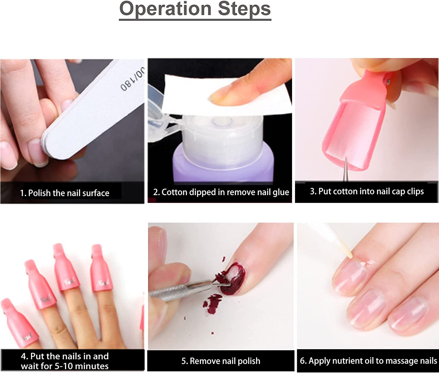 Uandhome 10Pcs Acrylic Nail Art Soak off Cap Clip, UV Gel Polish Remover Wrap Cleaner Tool for Fingernail, Nail Polish Gel Remover Tools image number 1