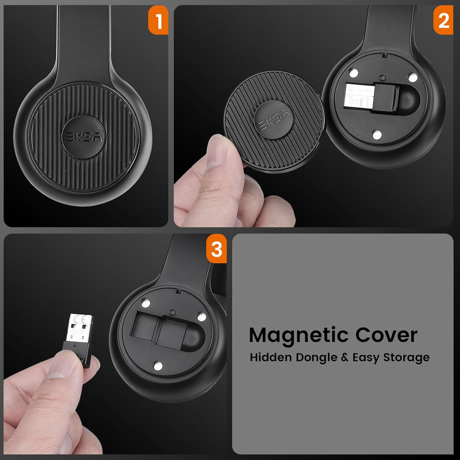 Bluetooth Headset V5.2, Wireless Headset for PC with AI Environmental Noise Cancelling Microphone (ENC), 2.4G USB Adapter, 55Hours Playtime, Stereo, Calls/Music Mode, on Ear Computer Headphones image number 3