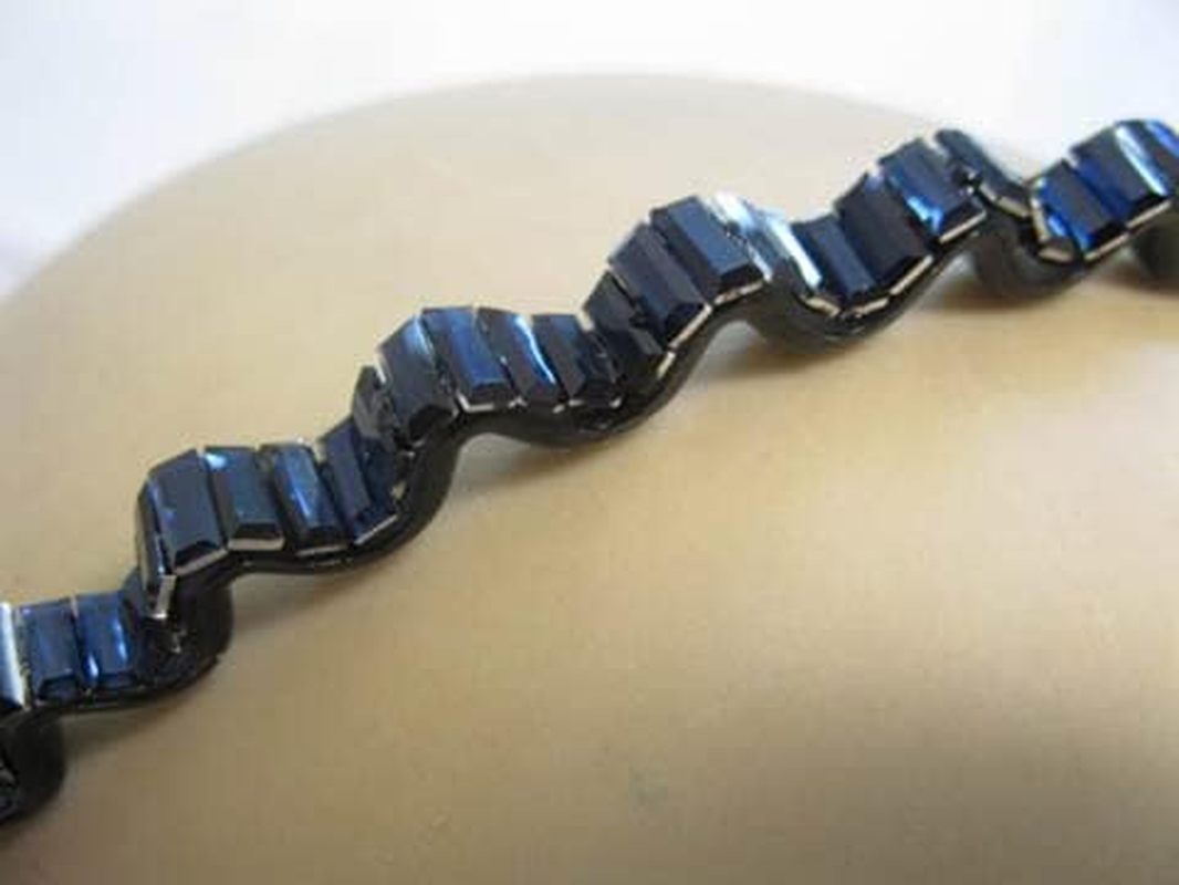 2X12Pcs Waved Hairband Hair Bands with Rhinestone Dark Blue