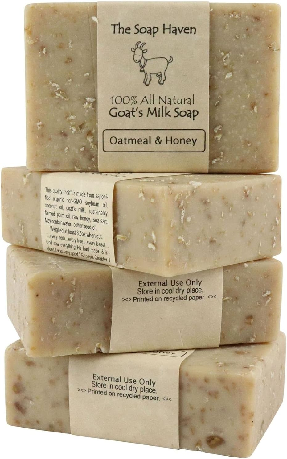 Oatmeal Soap - 4 Oatmeal & Honey Goat Milk Soap Bars. All Natural, Unscented Soap, SLS Free, NO Parabens, Handmade in USA. image number 3