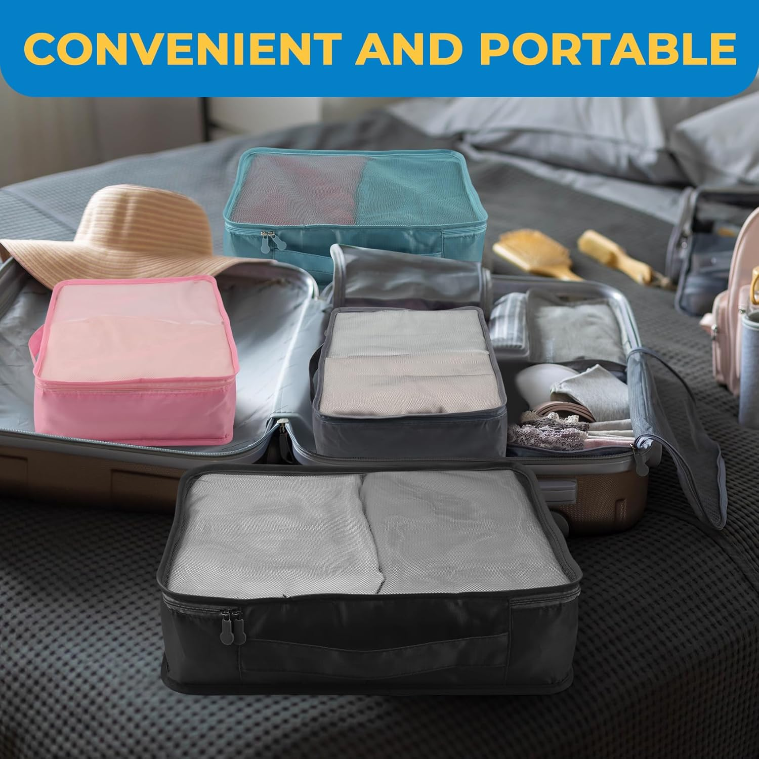 Hcskoss 4 PCS Large Packing Cubes,40X30X12Cm Same Size Suitcase Organiser Bags Compressible Expandable Packing Cubes for Suitcase,Luggage,Travel,Handy Helper,Organizing Clothes (Color Mixing) image number 5