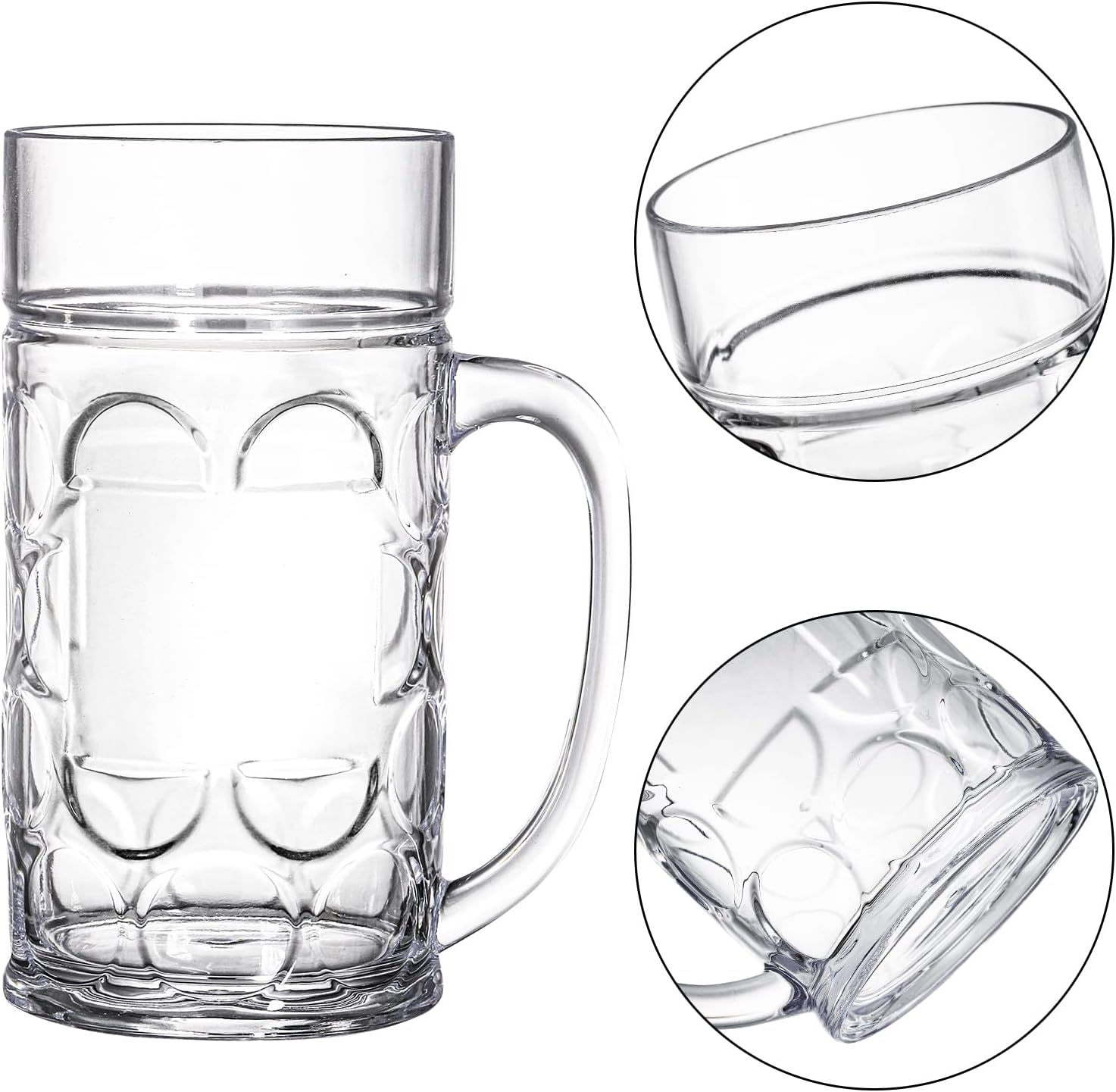 Mezchi 6 Pack Plastic Beer Mugs, 20 Oz./600Ml Beer Steins with Handles, Resuable Beer Drinking Cups, Clear Large Beer Mugs for Bar, Beverages, Alcohol, Freezable, BPA Free image number 3