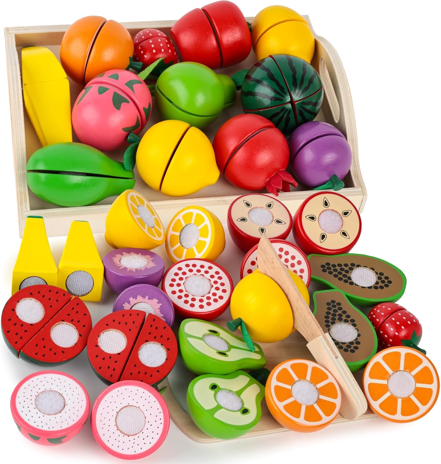 MCPINKY 15PCS Wooden Play Food, Play Kitchen Accessories Food Cutting Toys Montessori Toys for Kids image number 4