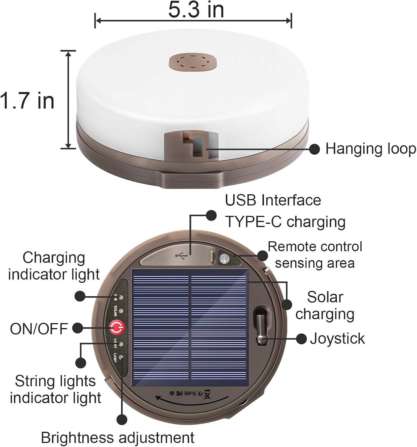 Solar Camping String Light, 12.8M 128 LED Solar Portable Waterproof Camping Lights with Remote, USB Type-C Rechargeable Portable Camping Lights with 8 Lighting Modes for Garden Party Decorations image number 1