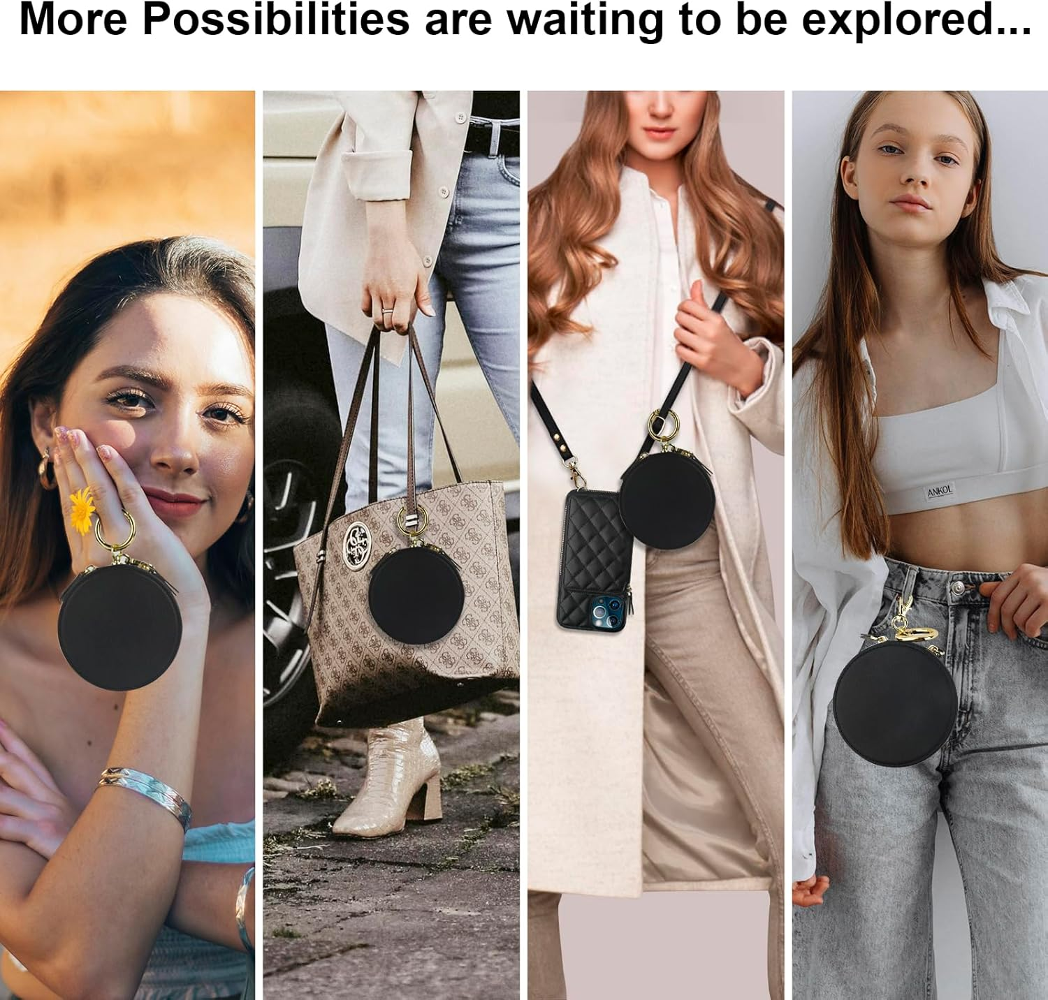 Bocasal Coin Pouch Mini Lipstick Cosmetic Bag with Airtag Holder Mirror, Leather Zipper Travel Makeup Bag Organizer Keychain Ring Clasp for Keys Earbuds Earphone Lip Gloss Chapstick Women Girls, Black