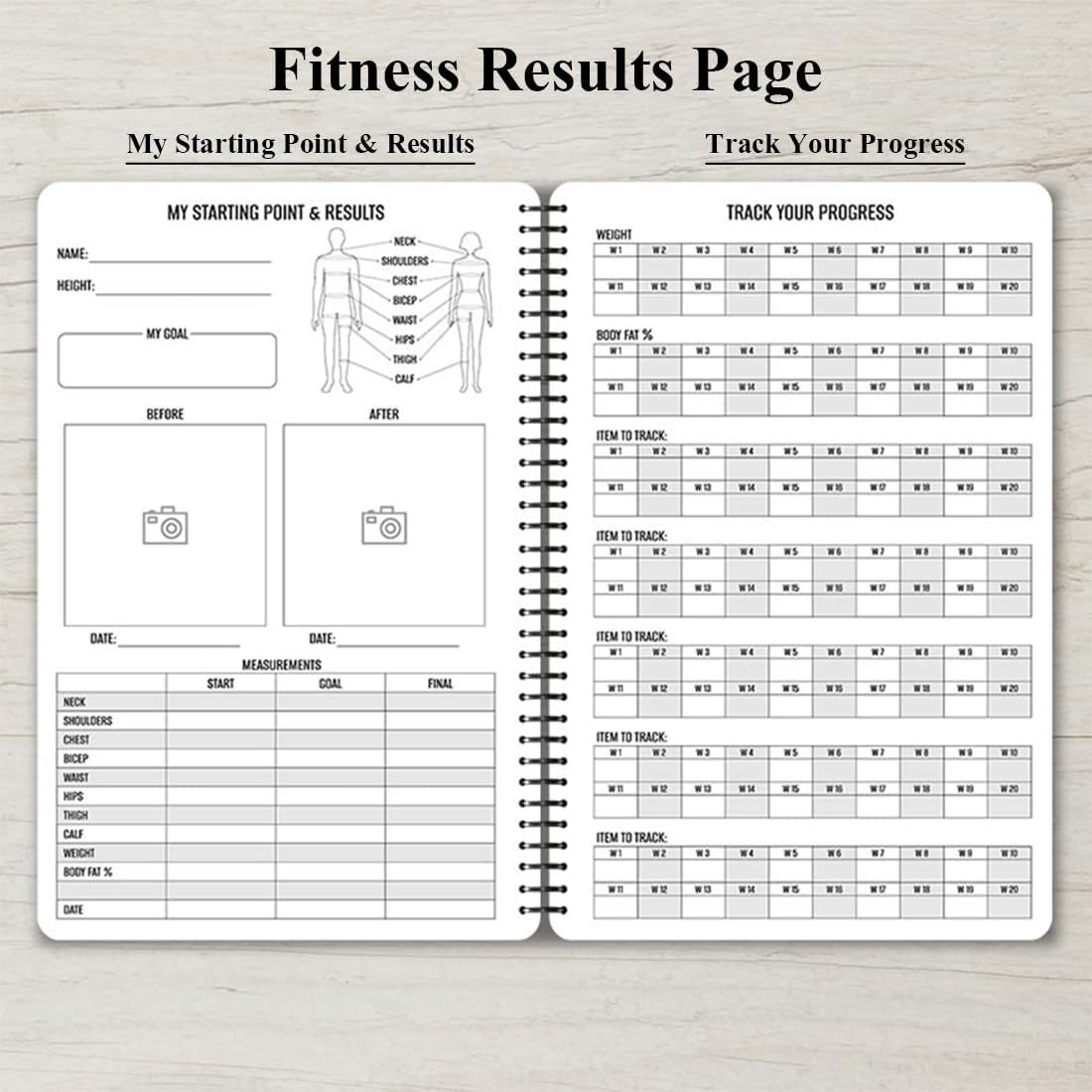 Fitness Planner for Women & Men - A5 Workout Log Book/Exercise Workout Log to Track Weight Loss, GYM, Bodybuilding Progress - Daily Health & Wellness Workout Journals, 5.8X8.3 in Workout Book (Black) - Black image number 3
