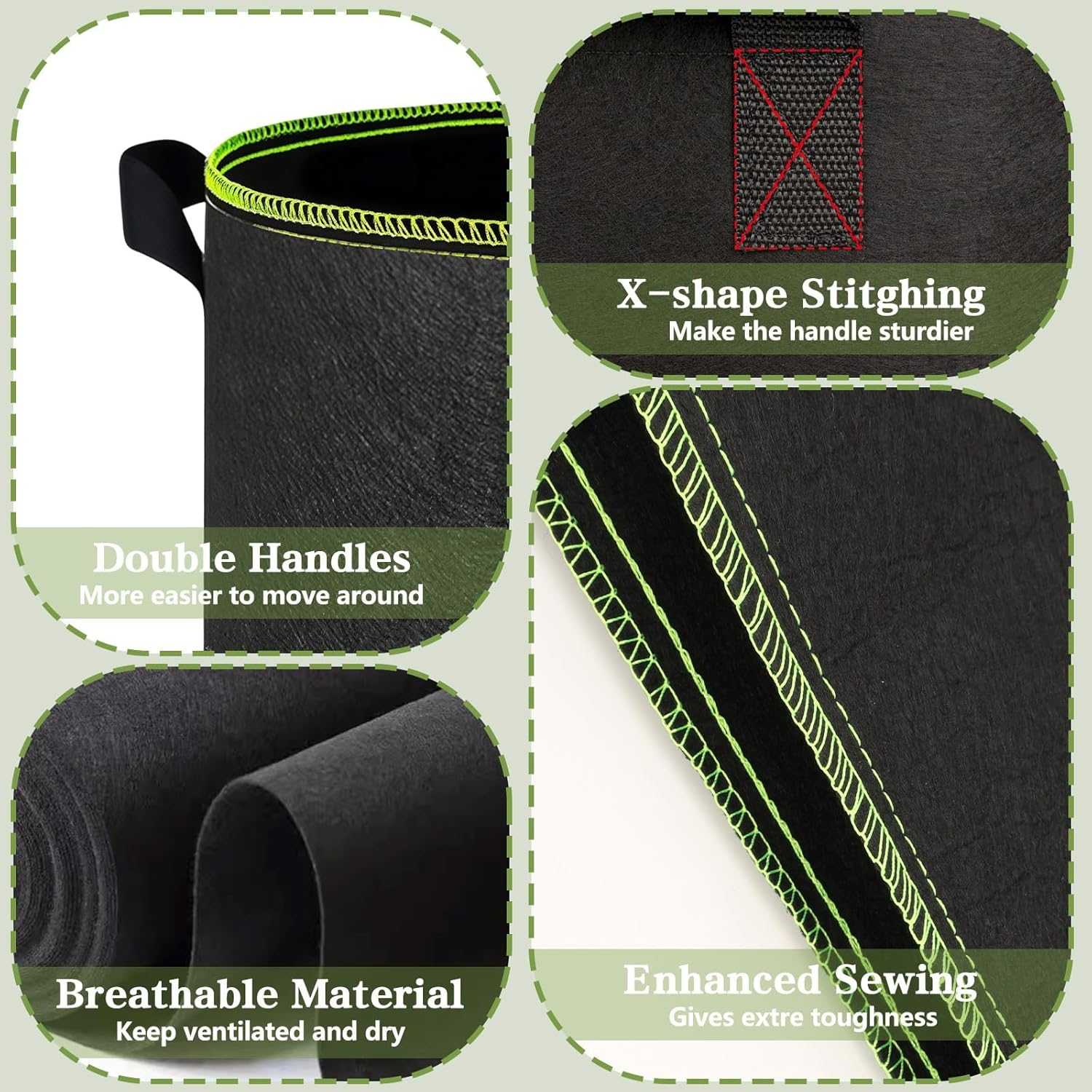 4-Pack 7 Gallon Grow Bags, Heavy Duty Plant Grow Bags with Handles, Flower Grow Bag, for Potato, Breathable Fabric Pots for Tomatoes, Vegetables, Flowers for Garden Planting(35X30Cm, Black) image number 2