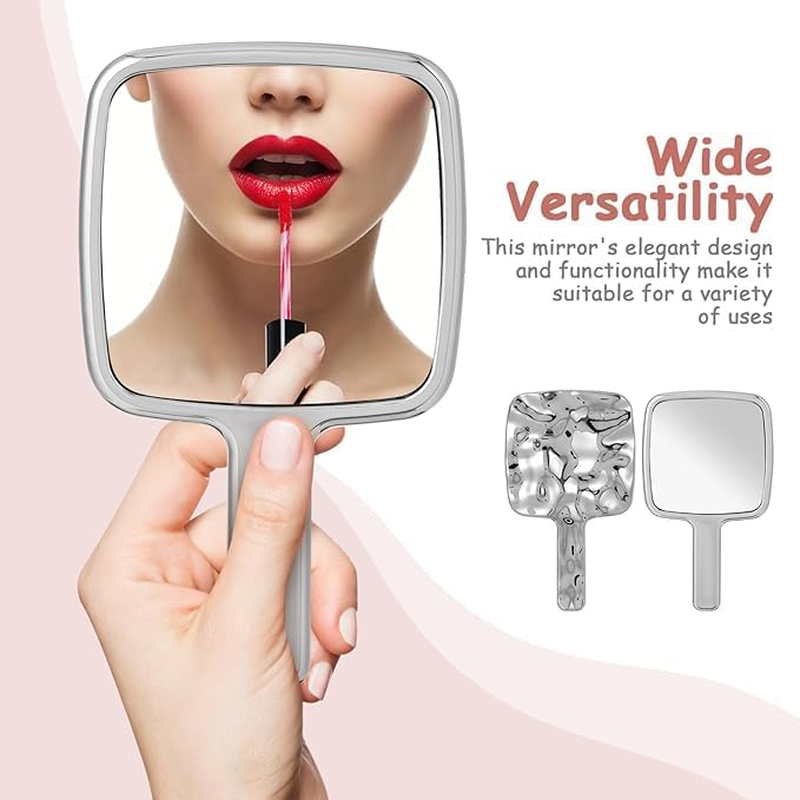 2Pcs Water Ripples Hand Mirror for Makeup,Water Ripples Hand Mirror with Handle,Square Water Ripples Hand Mirror with Handle,Silver Water Ripples Makeup Mirror Square Water Ripples Mirror with Handle image number 6