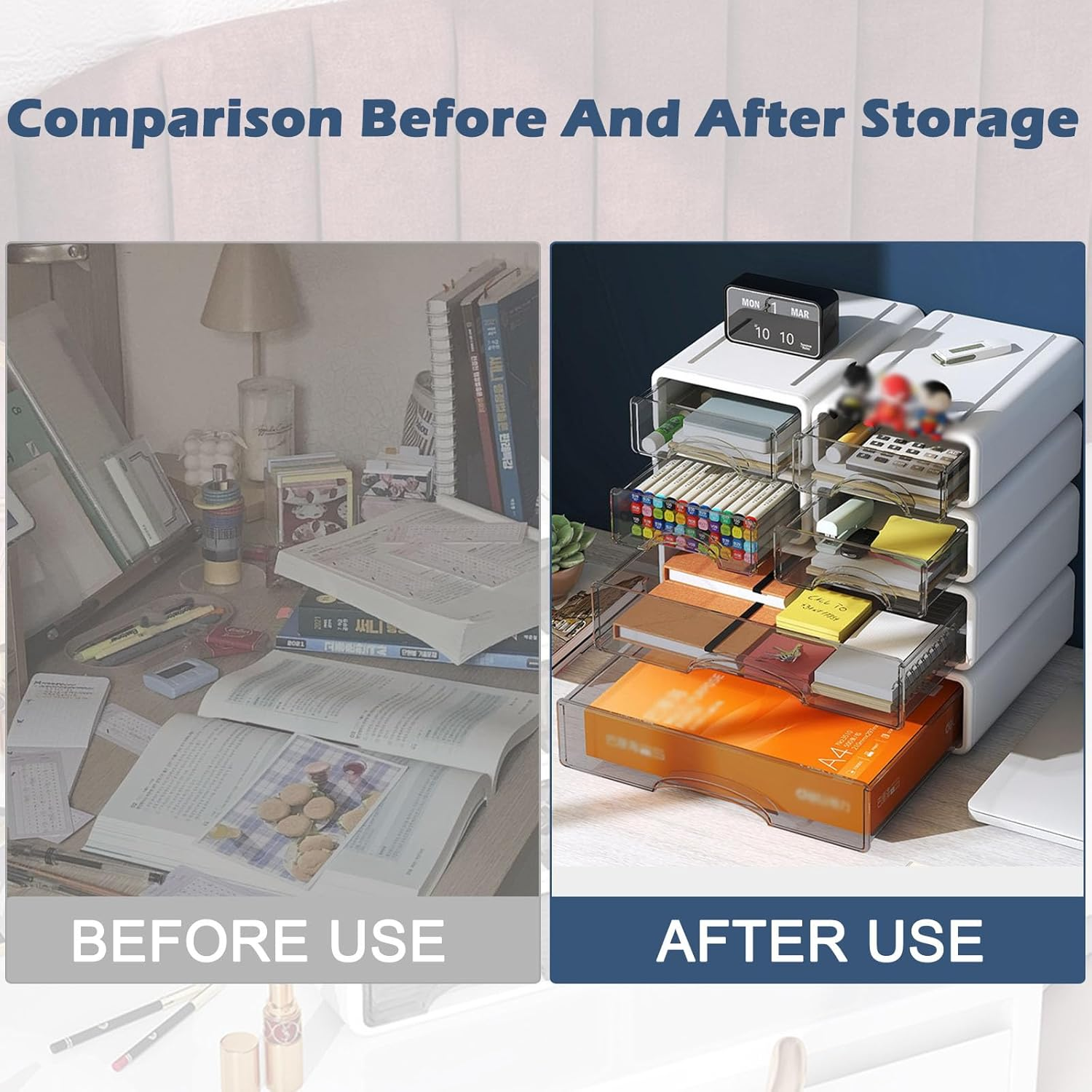 UPAUS Stackable Desk Storage Drawers, 4PCS Vanity Drawer Makeup Container, Versatile Storage Case Desktop Jewelry Cabinet, Plastic Desk Organizer for Office, Home, Bathroom (Small) image number 5