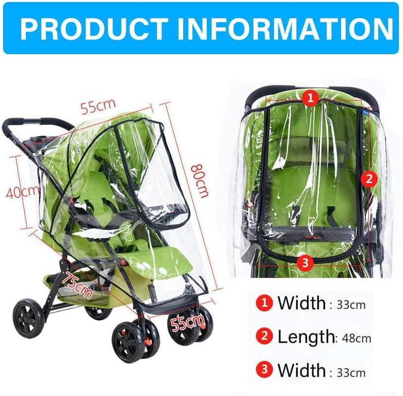 AIMALL Universal Rain Cover for Pushchair Stroller Baby Buggy Weather Shield Pram, PVC Transparent with Zipper Window, Windproof, Dustproof, UV Protection image number 3