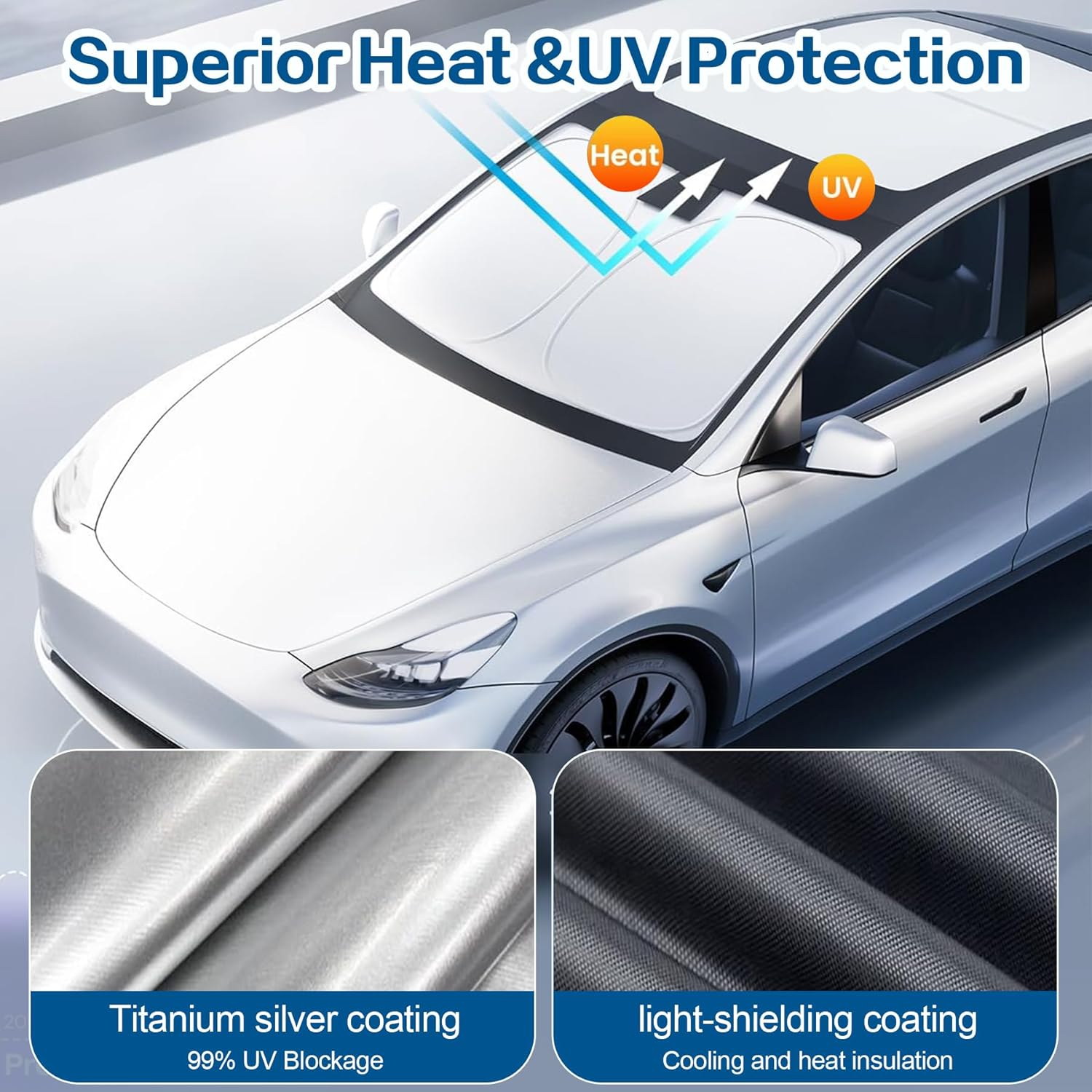 Windshield Sunshade for Tesla Model Y Juniper, Folding Front Window Sun Shade Cover for Model 3 Highland, Reflective Heat & Sun, UV Blocks Visor, Privacy Protection, for Teals Model Y/3 Accessories image number 6