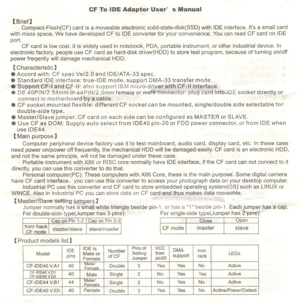 NFHK CF Compact Flash Memory Card to 50Pin 1.8 Inch IDE Hard Drive SSD Converter Adapter