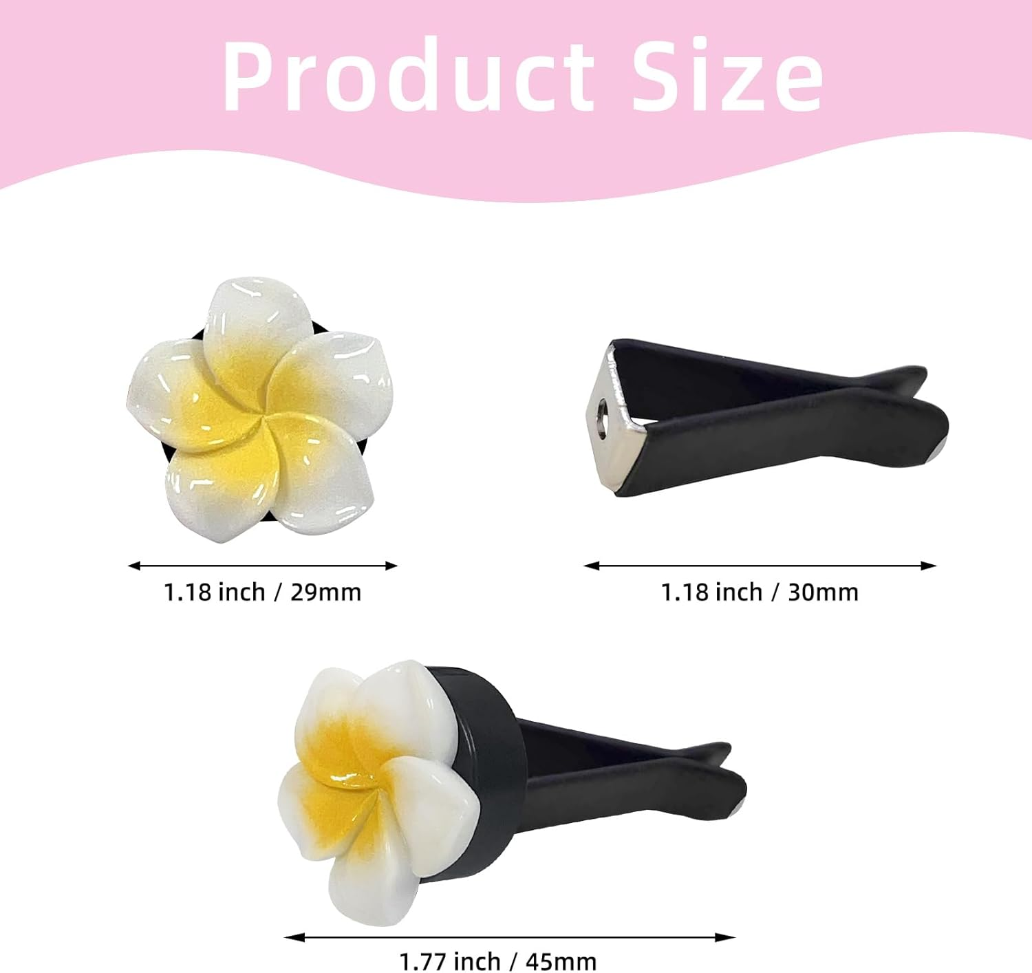 6Pcs Plumeria Flower Car Air Vent Clips, Tropical Flowers Car Air Freshener Accessories, Cute Car Decorations (White and Pink) image number 5