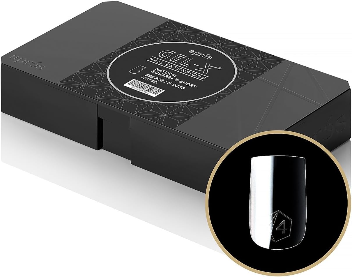 Apres Gel-X&reg; Natural Square Extra Short Tip Box | 500Pc Gel-X Tips, 11 Sizes 00-9, Premium Quality