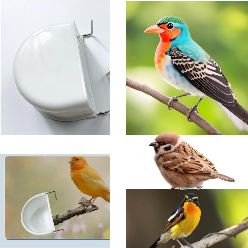 Aknebriax Bird Cage Feeder 2PCS Hanging Bird Food Bowl with Hook 4.3X3.9X2.1 Plastic Water Feeder Bowls for Cage