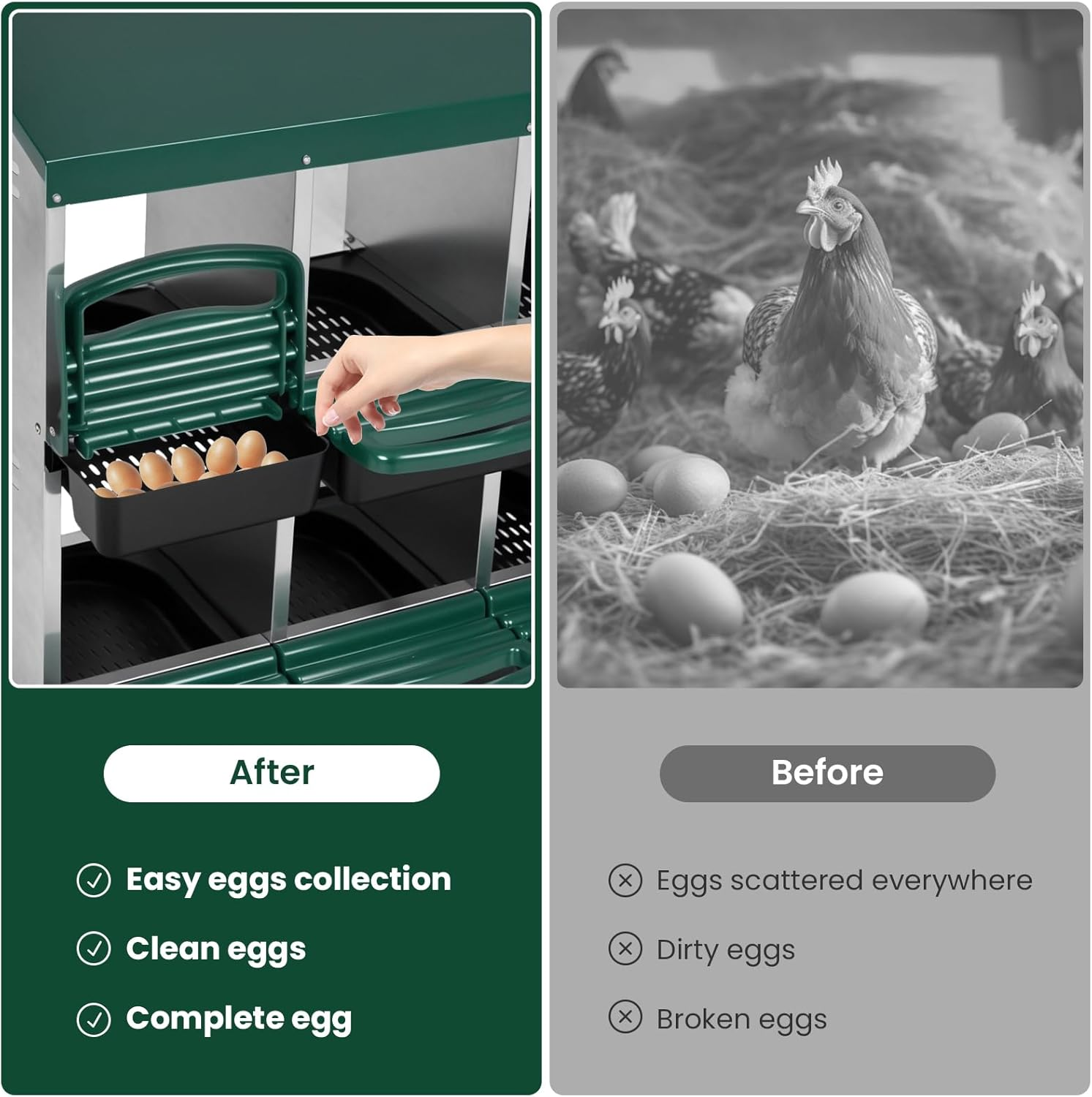 Advwin Chicken Nesting Box, Double Layer 6 Hole Metal Chicken Hen Laying Boxes with Roll Away Egg Collection & Perch, Poultry Nest House Egg Brooder Coop for Hens/Goose/Duck image number 4