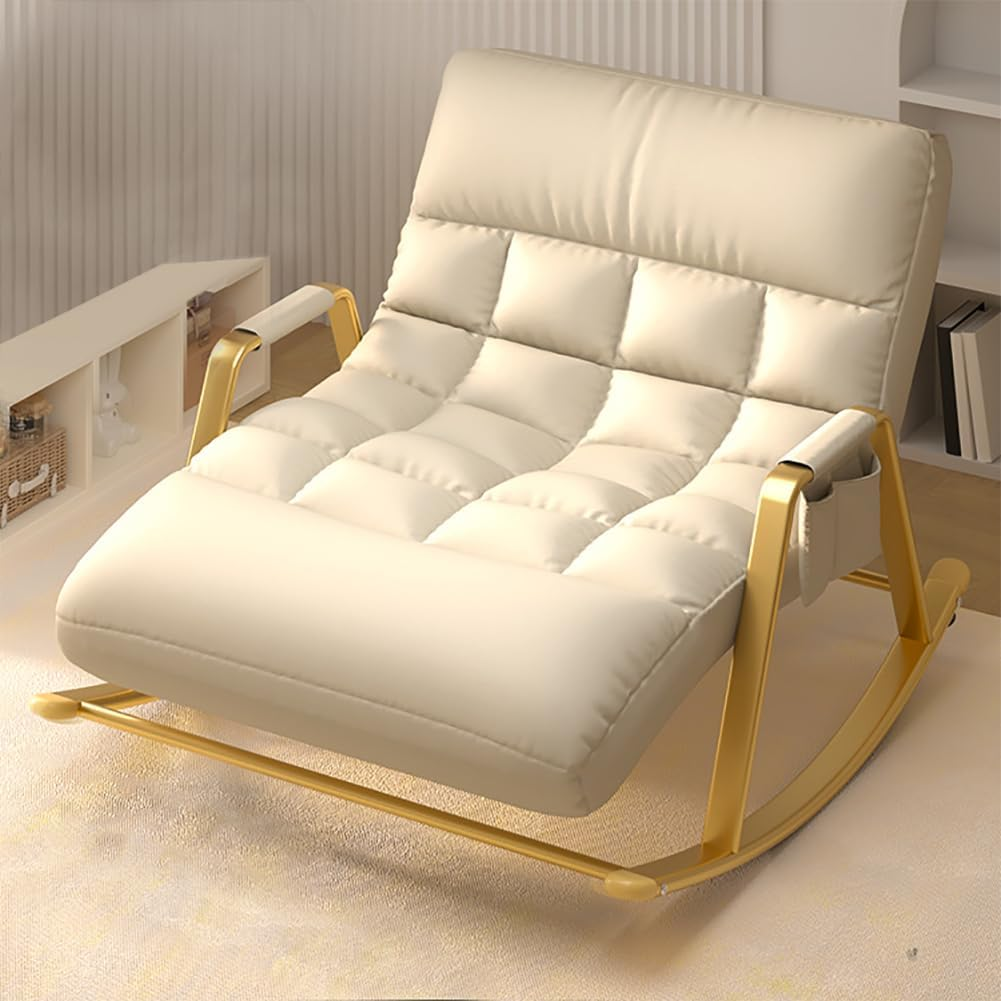 CHAOFLIGHT Double Rocking Chairs,Oversized Relax Chair 5 Speed Adjustable Recliner with Antifouling Upholstered and Armrests Reading Sofa for Living Room,Courtyard,Balcony (Beige Gold Legs) image number 1