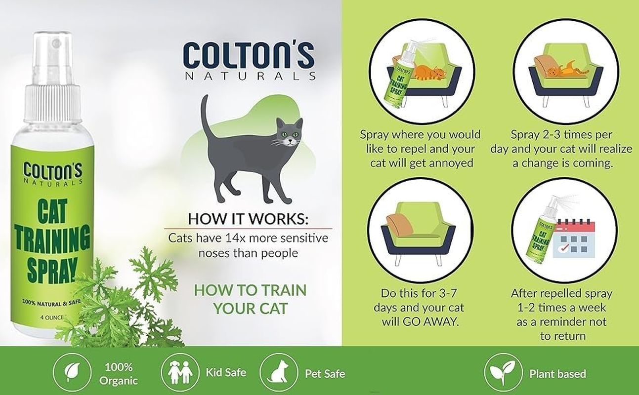 Colton'S Naturals Cat & Kitten Training Spray Aid 3 in 1 W/Bitter - Cat Training Spray for Outdoor and Indoor USE- Furniture Protector- anti Scratch- Make Boundaries - Cat Spray USA Made (32 OZ) image number 1