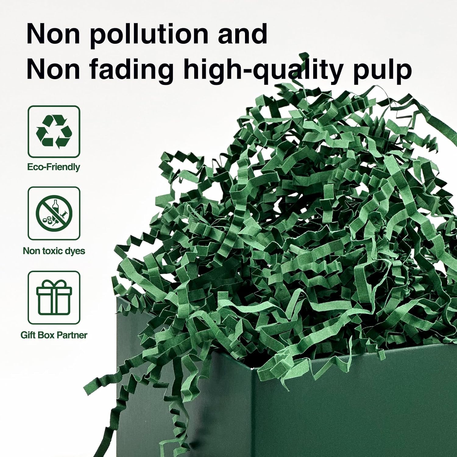 1LB Crinkle Paper Shred Filler for Gift Box Baskets on Christmas Day (Dark Green)