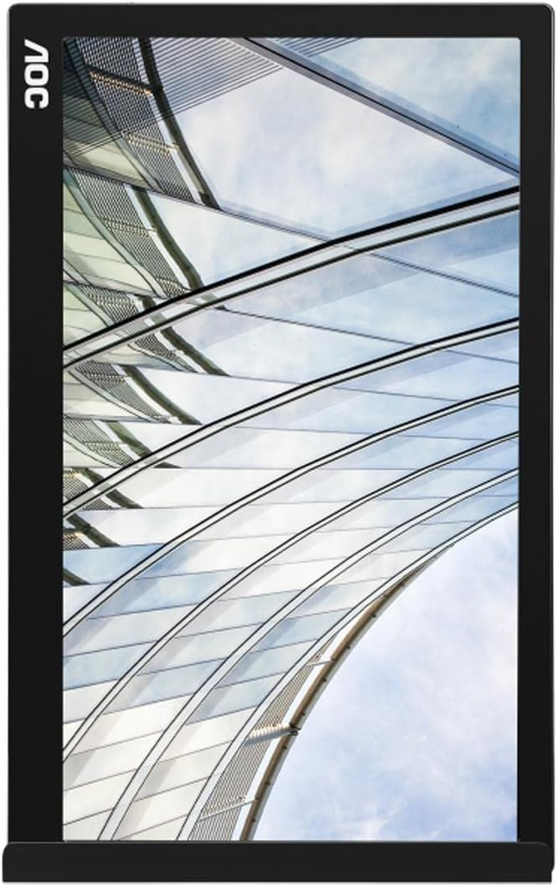 AOC I1601C 15.6" USB-C Powered Portable Monitor, IPS Full HD 1920X1080, Smartcover, Carrying Case, Autopivot (For Devices W/Usb-C DP Alt Mode Only),Black