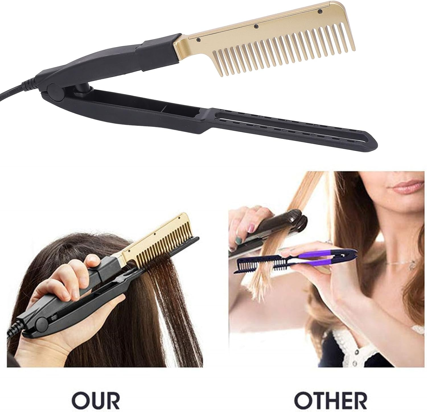 2 in 1 Straightener, Fast Heated Comb for Wet Dry Use, Multifunctional Straightening Comb for Women Styling, Plug and Play (AU)