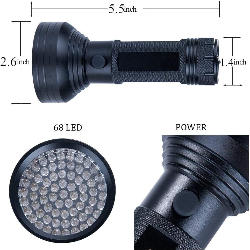 Ludopam UV Torch Blacklight Flashlight, 68 LED, Dog Cat Pet Urine Detector Light, Black image number 5
