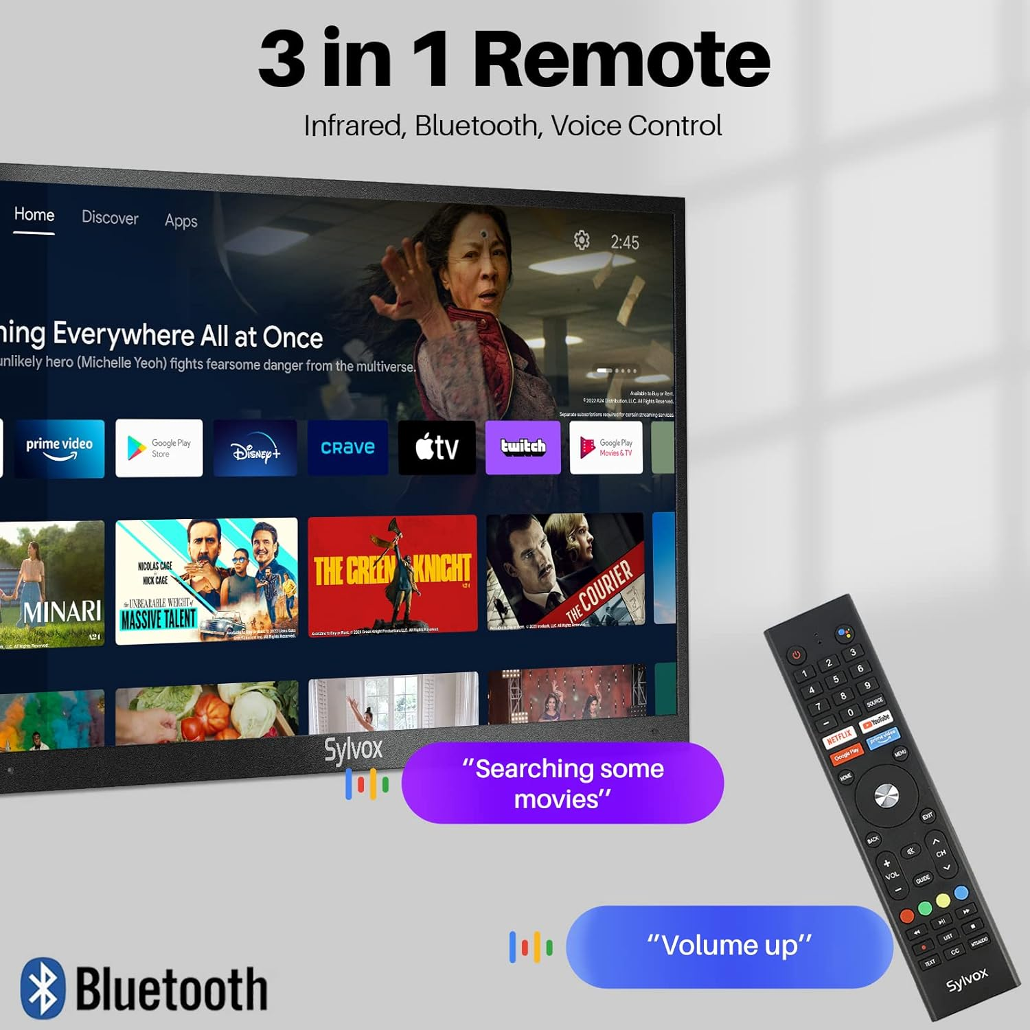 SYLVOX 65'' Outdoor TV, 4K UHD Built in Voice Assitant, Waterproof Smart Android TV Support Wifi Bluetooth, 1000Nits, TV for Partial Sun Area(Deck Pro Series, 2023)