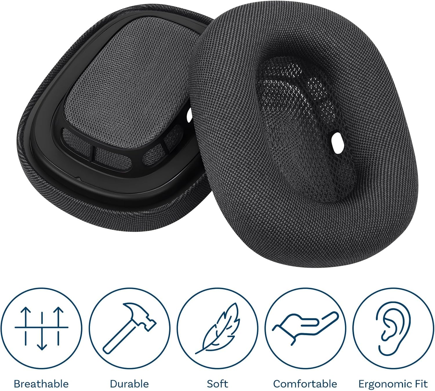 Ear Pads Replacement for Airpods Max Headphone by MMOBIEL - Mesh Fabric Ear Pad Cushions - Noise Isolation Earpads Replacement &ndash; Space Grey image number 4
