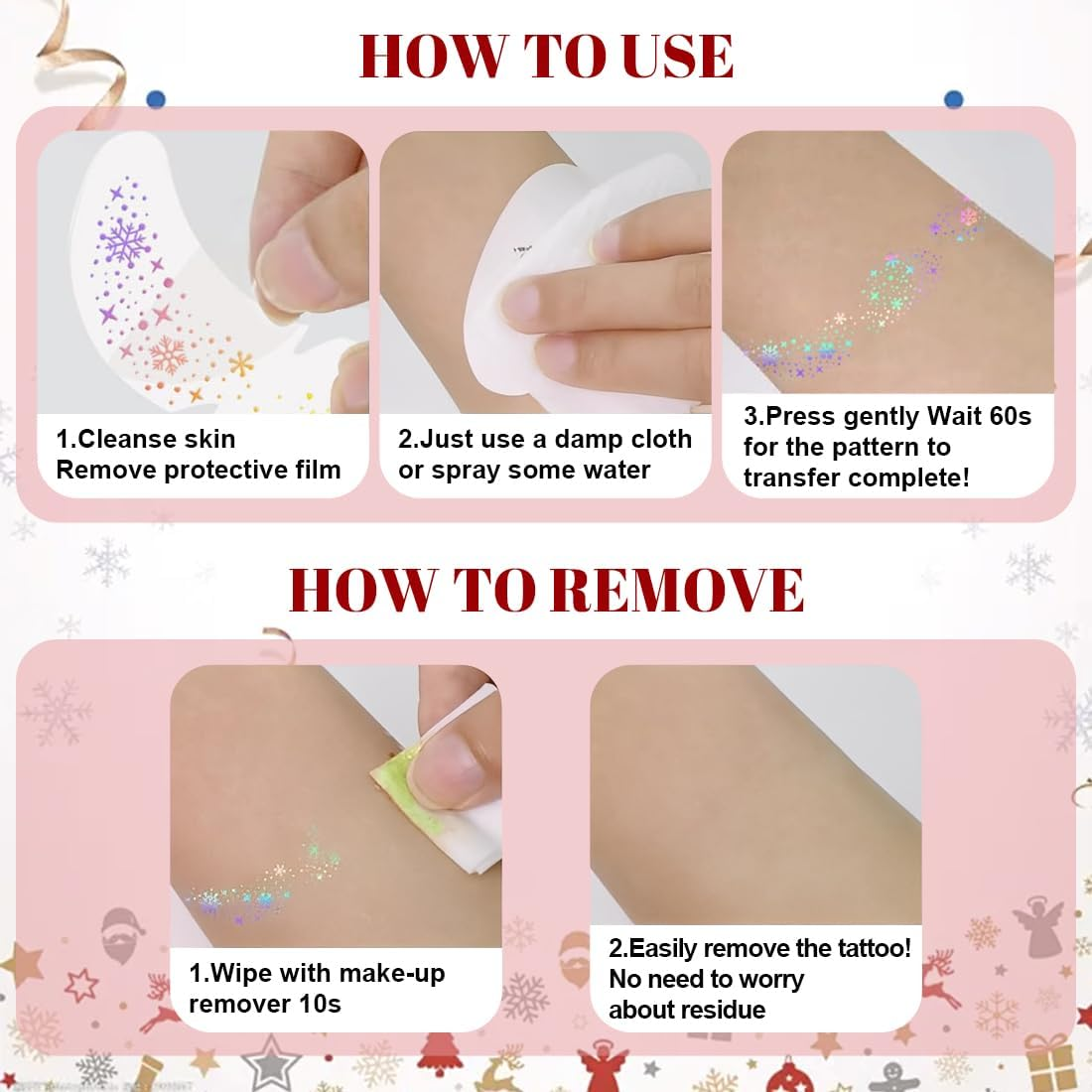 VYIBPDY Pack of 10 Holographic Multichrome Glitter Freckles Face Tattoos, Glitter Temporary Tattoo Set, Waterproof, Christmas Festival Glitter Face Patches, for Adults and Children image number 6