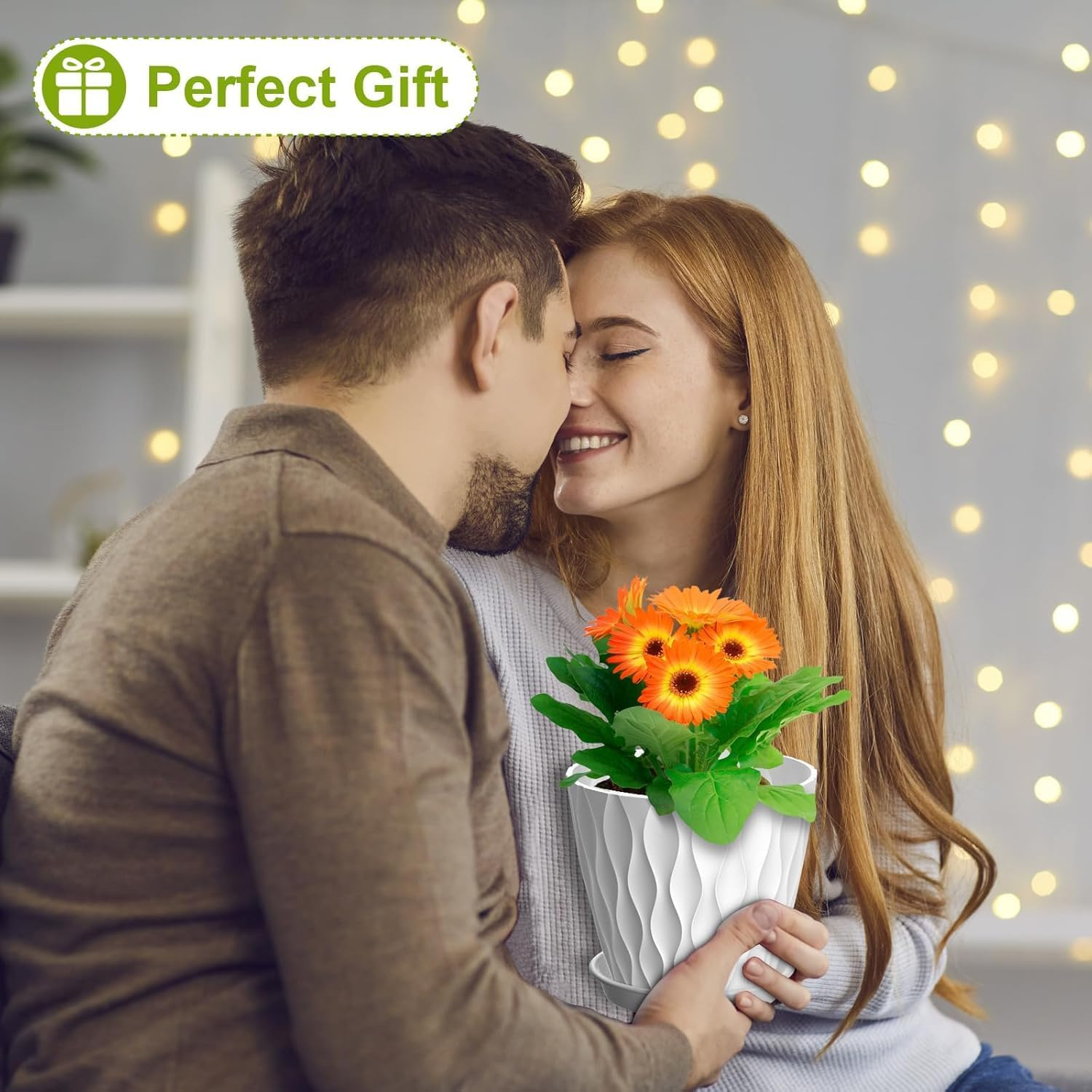 CHGEO Modern Wave Design Plant Pots - 5 Pack Self Watering Planters for Succulents & Herbs | Water Ripple Effect with Drainage Holes & Saucers, Indoor Flower Pots for African Violets, Spider Plants image number 4